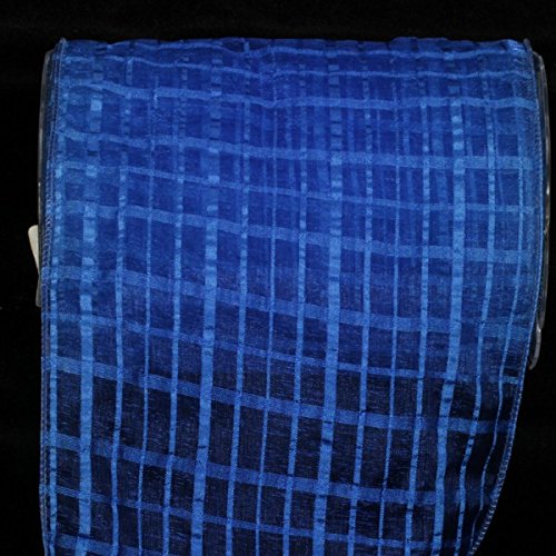 Royal Blue & Sheer Check Wired Craft Ribbon - 6