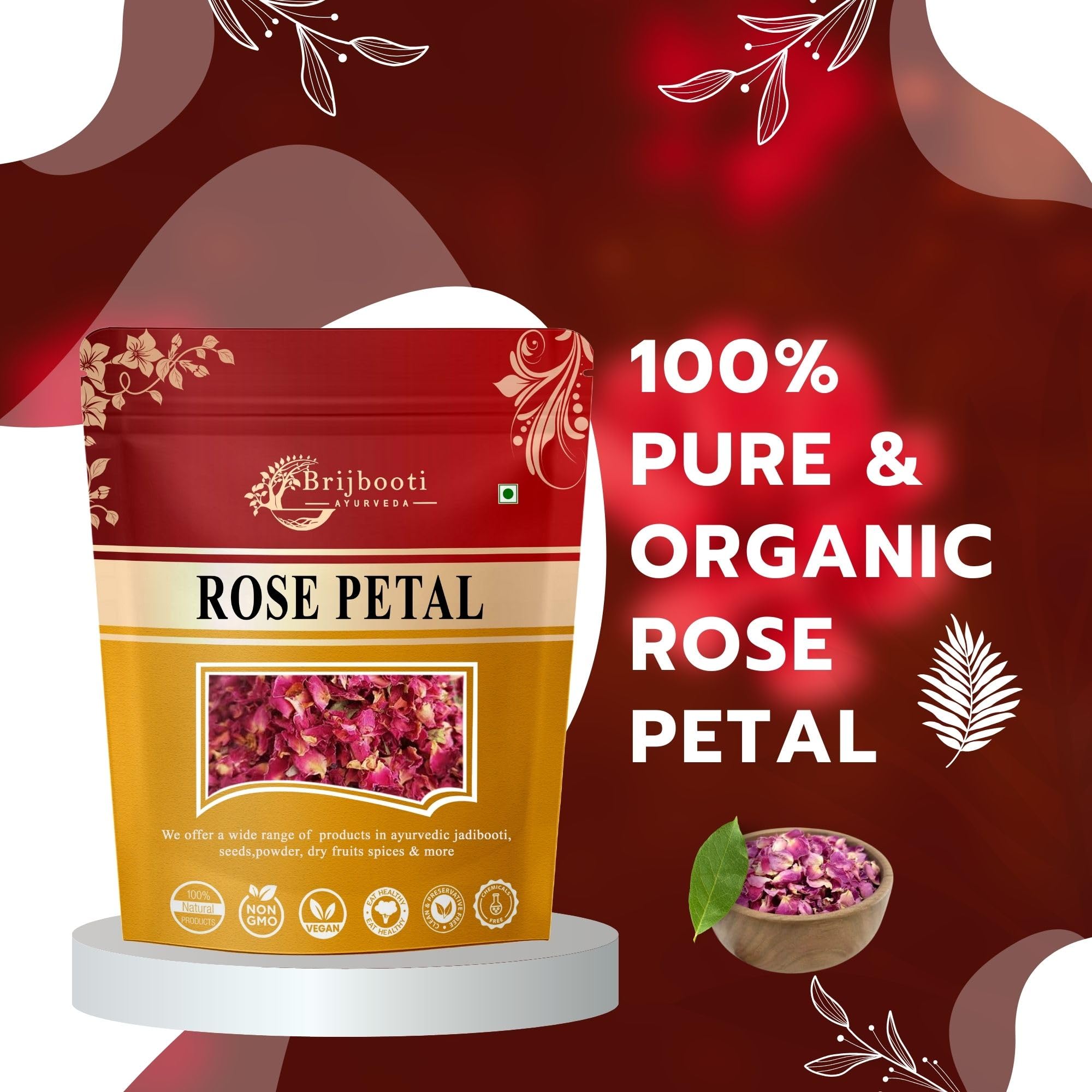 Organic Sun-Dried Rose Petals (Gulab Patti) - 100g Premium Edible Roses for Skincare, Hair Care, Herbal Tea & DIY Beauty Recipes - Perfect for Face Masks, Bath Soaks & Aromatherapy