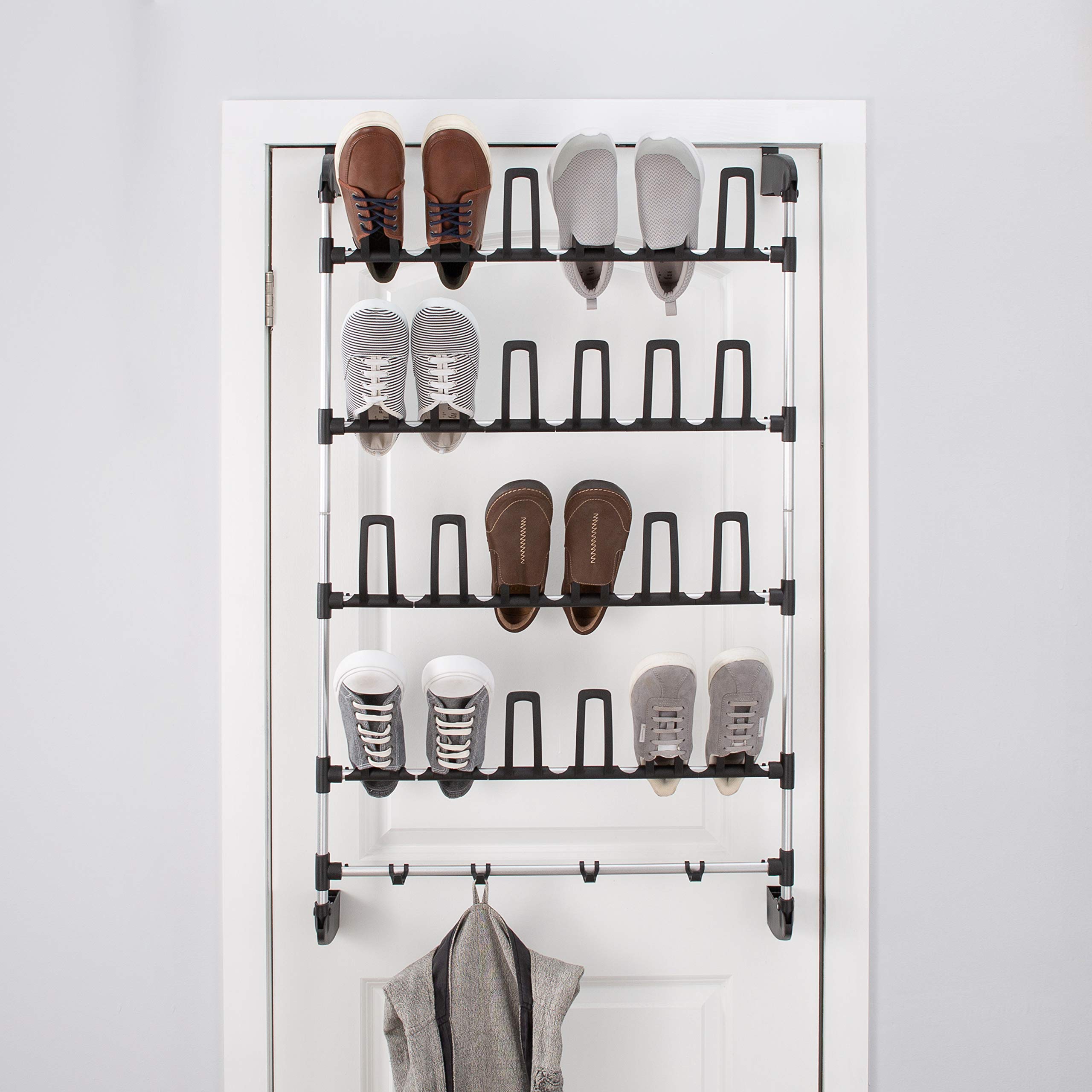 Neu Home Over The Door 12 Pair Shoe Organizer with Bottom Bar Bag Holder - Space Saving Closet Storage for Entryway, Bedroom & Dorm Organization
