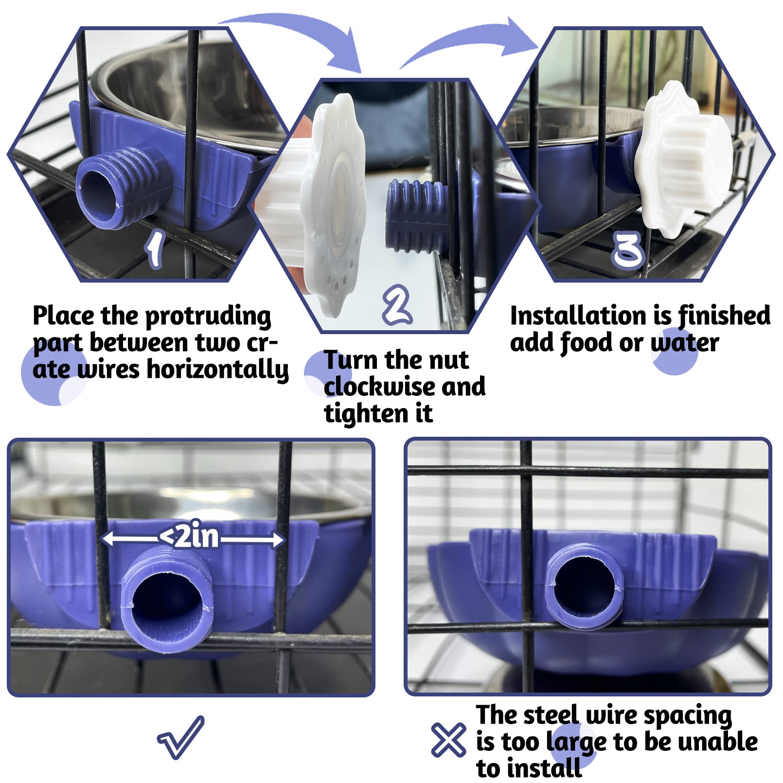 Stainless Steel Hanging Pet Bowl - Removable Dog & Cat Feeder for Cage, Coop - Perfect for Puppies, Ferrets, Birds & Guinea Pigs (2 Pack) - Ideal for Travel, Kennels & Small Animal Care