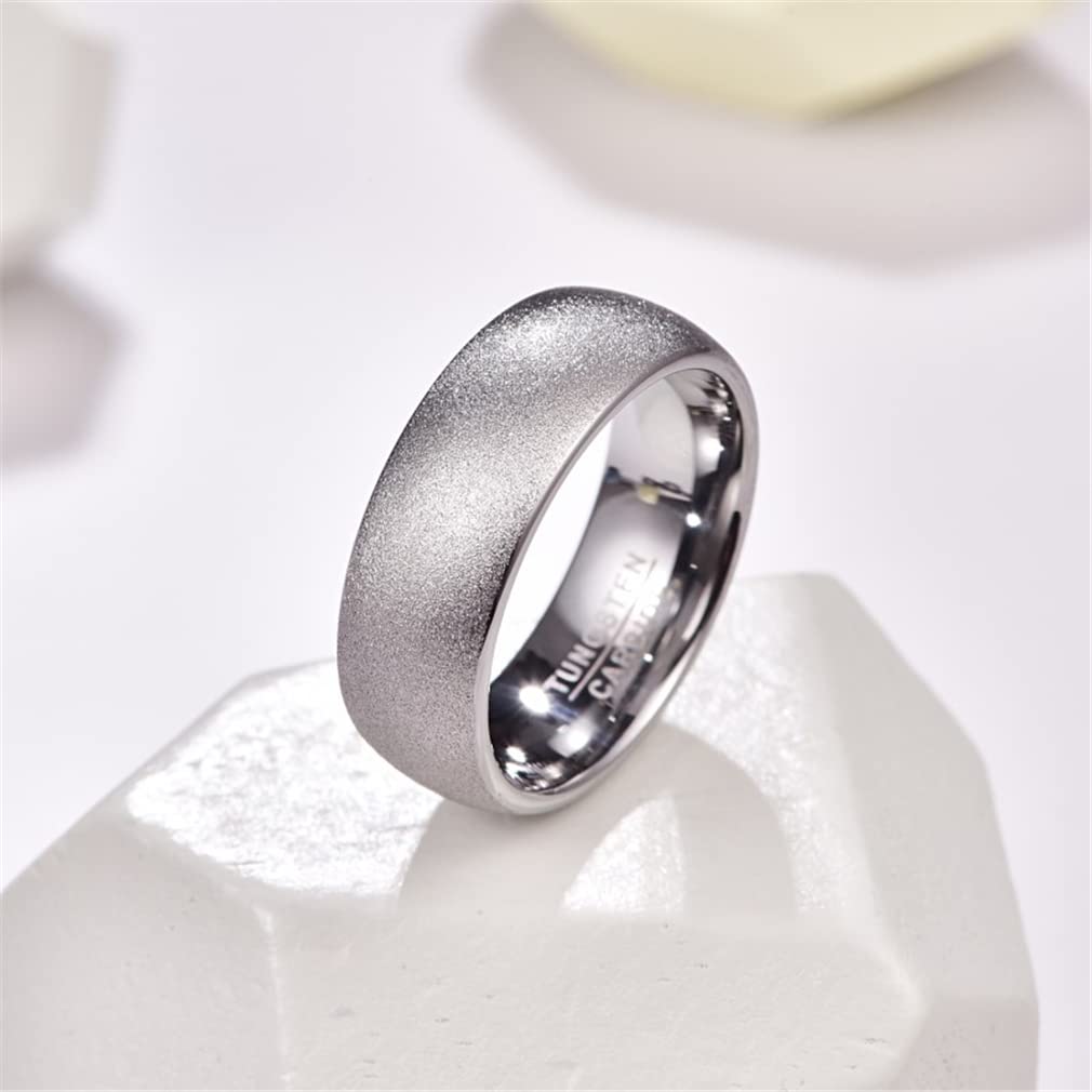 Sandblasted Steel Color Dome Tungsten Carbide Rings for Men – Durable Wedding Bands & Engagement Rings – Perfect for Everyday Wear & Special Occasions