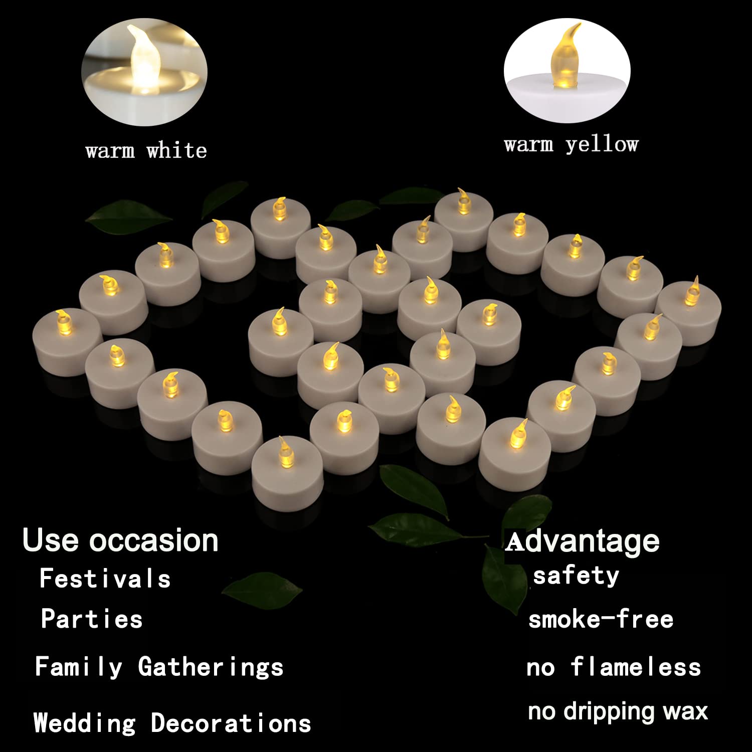 5-Pack LED Tea Light Candles - Realistic Flickering Flameless Battery-Operated Warm Yellow Lights for Holiday, Wedding, Party & Home Decor (Battery Included)