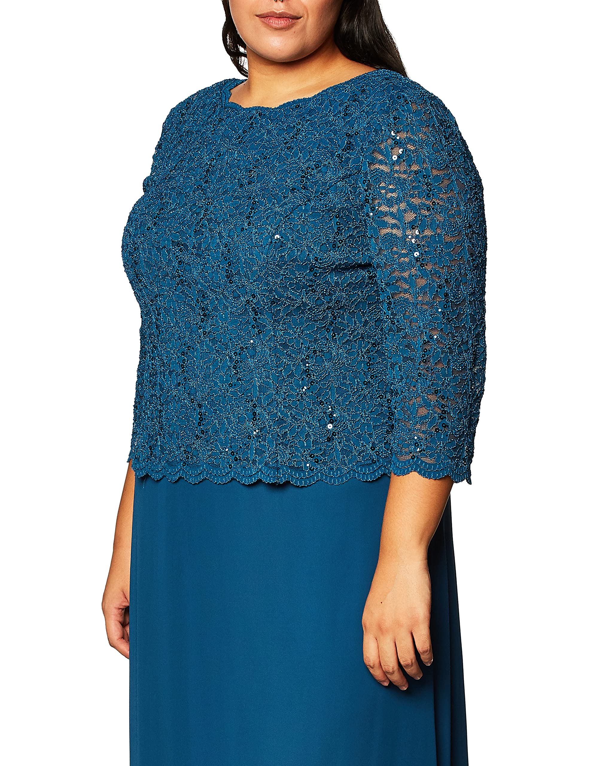 Alex Evenings Women's 3/4 Sleeve Stretch Lace Mother of The Bride Dress - Elegant One Piece Formal Gown for Weddings, Parties & Special Occasions (Petite & Regular Sizes)
