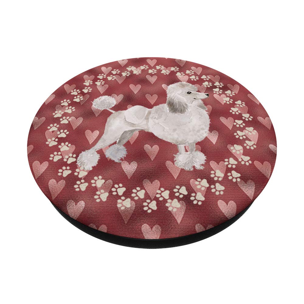 Adorable White Poodle with Pink Hearts Design - PopSockets Phone Grip & Stand for iPhone, Samsung & Tablets - Perfect Gift for Dog Lovers (Home, Office, Travel Use)