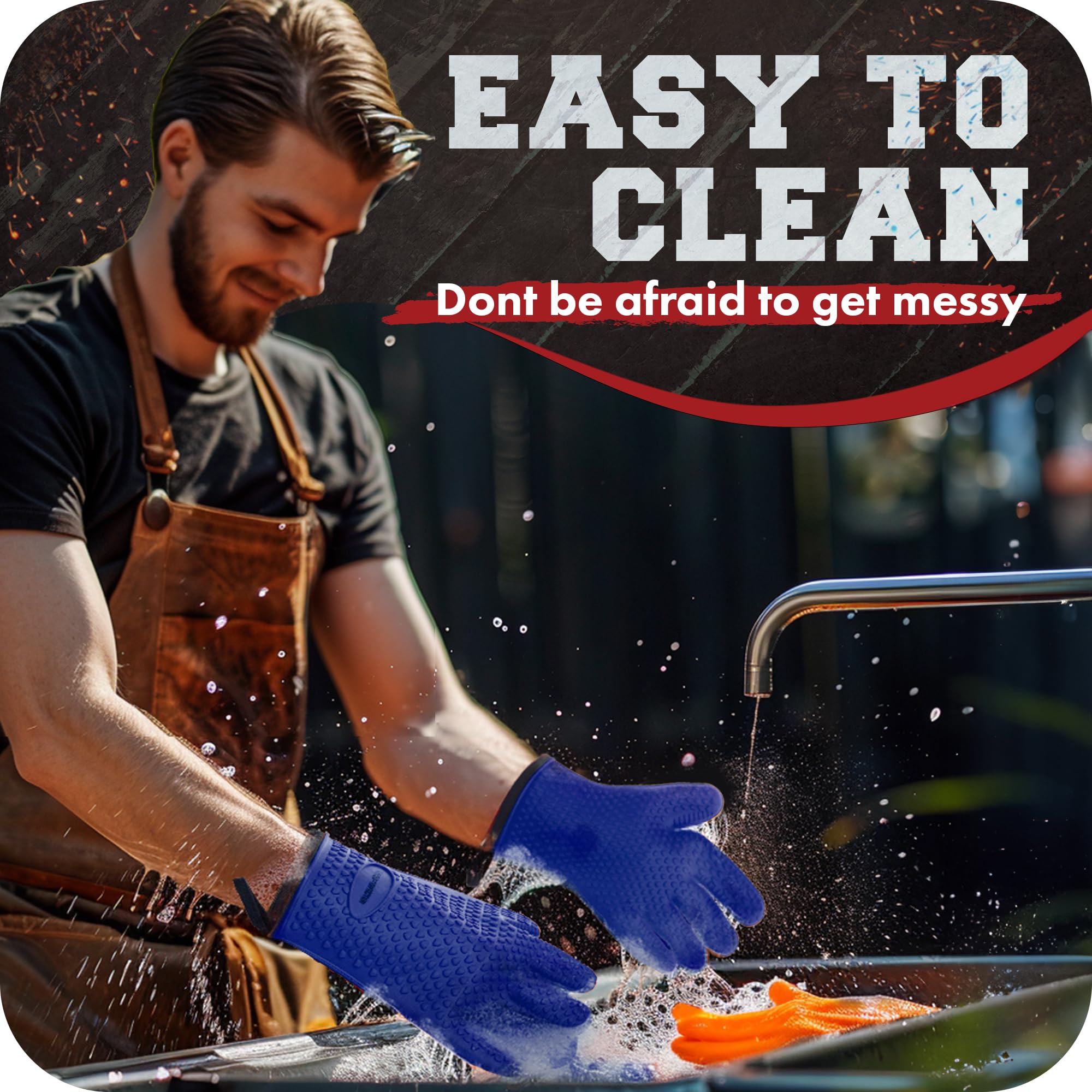 KITCHEN PERFECTION Heat Resistant Silicone BBQ Gloves for Smoker, Oven & Grill - Waterproof Oven Mitts for Handling Hot Food - Superior Value Set with 3 Bonus Accessories - Perfect for Grilling, Smoking, Frying & Outdoor Cooking