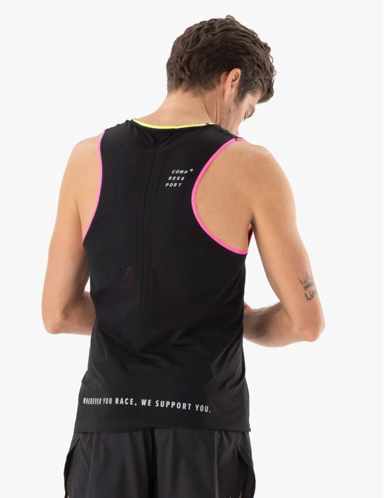 Compressport Men's Pro Racing Singlet - Lightweight Breathable Running Top for Marathon & Triathlon - Black/Safe Yellow - Ideal for Competition, Training & Outdoor Sports