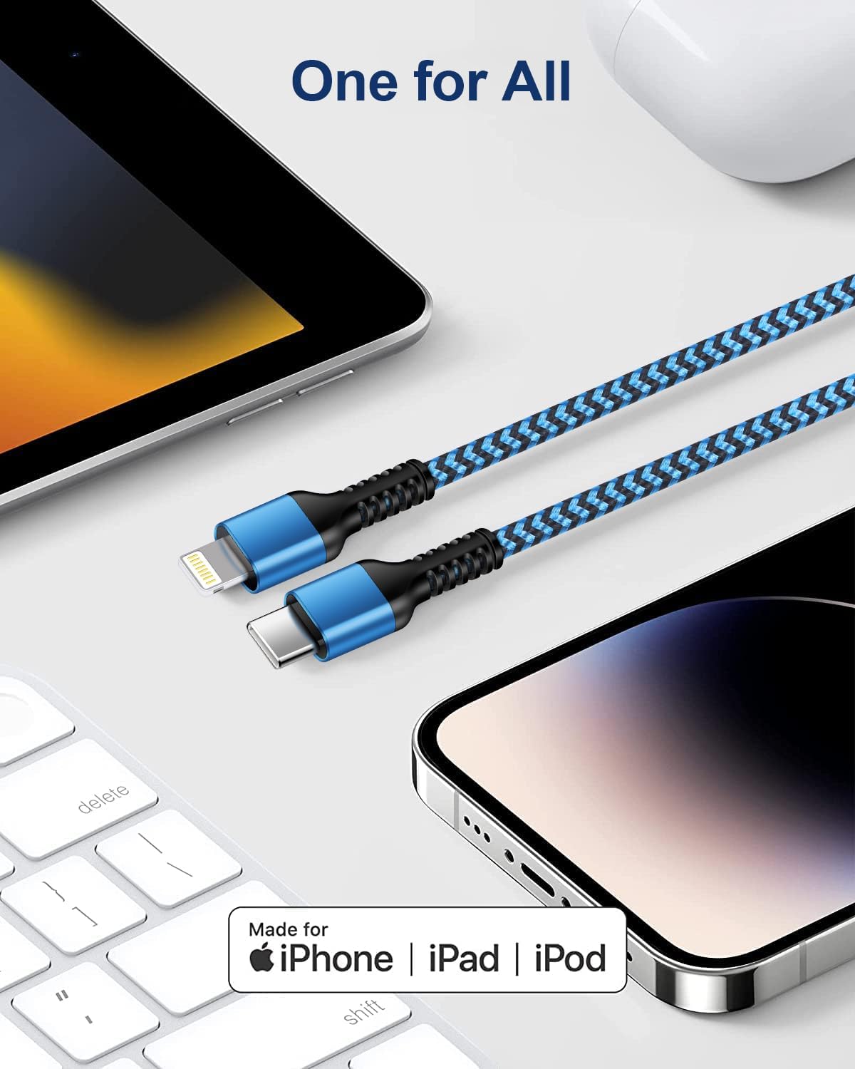 10ft Apple Lightning to USB-C Cable Fast Charging Cord - 2 Pack Compatible with iPhone 14 Pro Max/14 Plus/13 Pro Max/13/12/11/X/XR/XS/8 - Perfect for Home, Office & Travel Charging