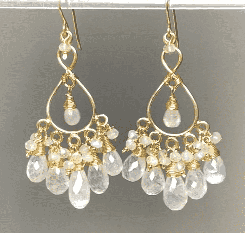 Rainbow Moonstone Gold Chandelier Earrings for Women - Elegant Dangle Drop Earrings for Party, Wedding & Evening Wear - 925 Sterling Silver Jewelry Gift