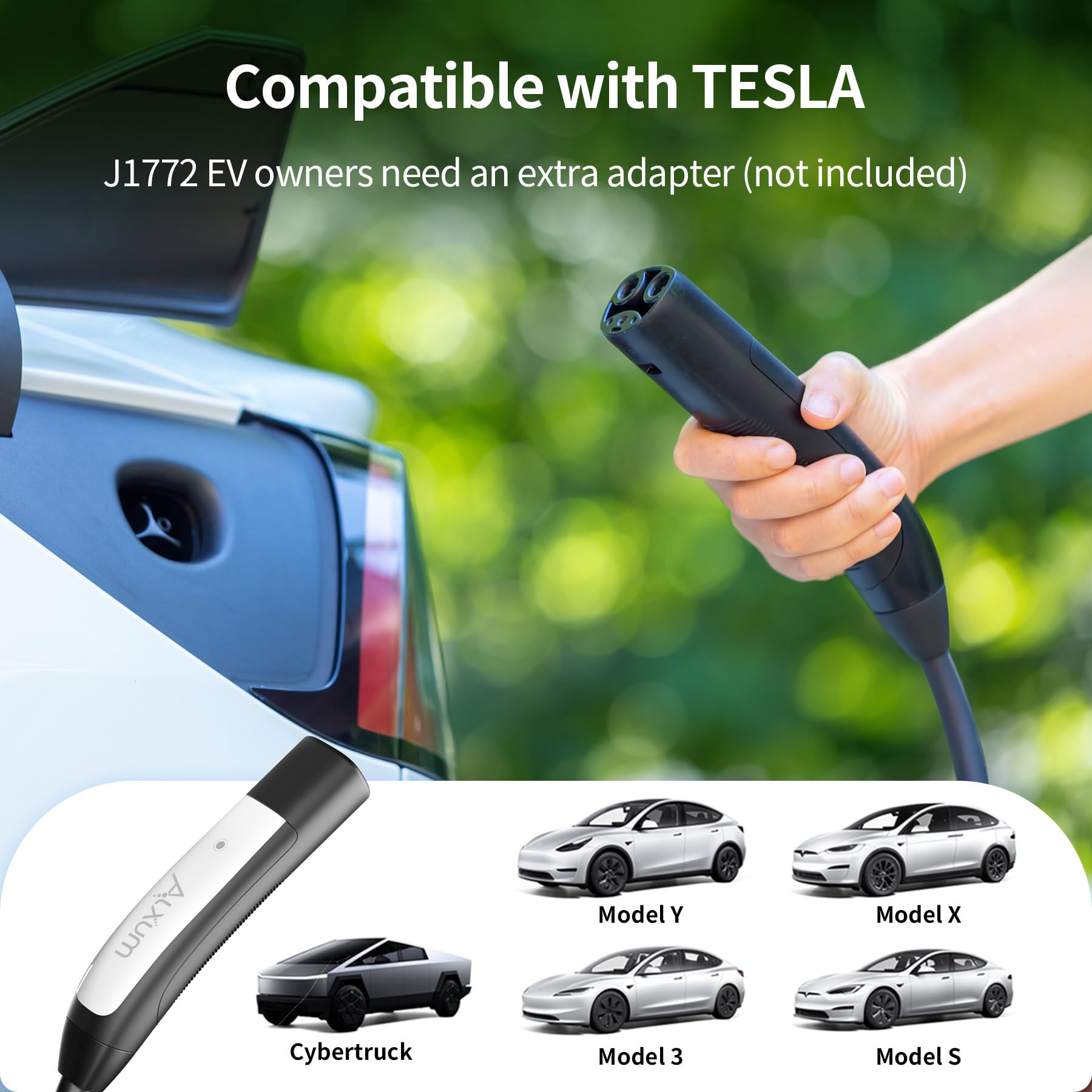 Alxum 16A Tesla Mobile Charger - Level 1 EV Charger (110V) Compatible with Tesla Models Y/3/S/X & Cybertruck | 16.4FT Cable with NEMA 5-15 Plug | Home & Travel Charging Solution