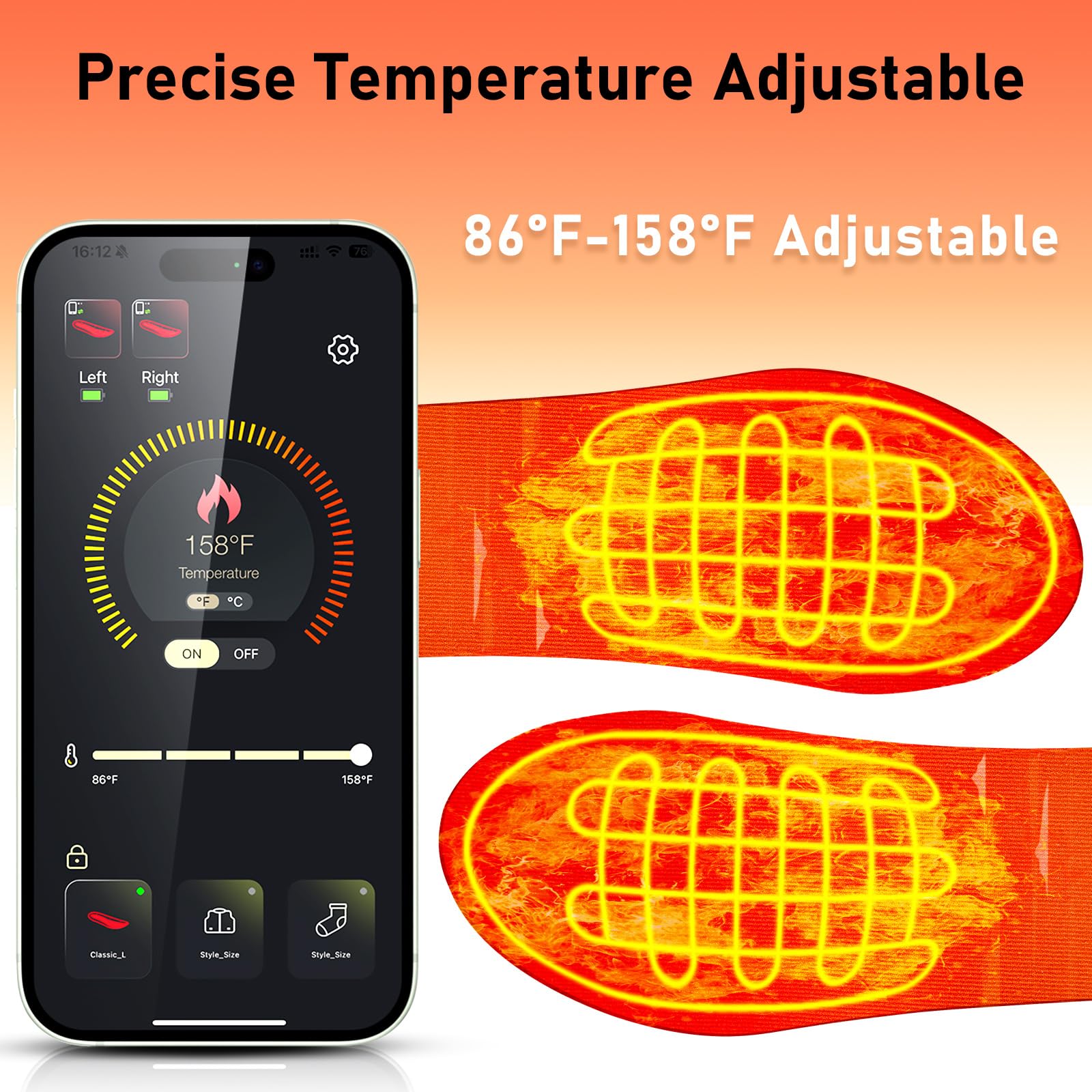 5000mAh Rechargeable Heated Insoles for Men & Women - APP Controlled, Up to 14 Hours Heating, Removable Battery - Winter Foot Warmers for Hunting, Hiking, Skiing & Outdoor Activities - Size L-11