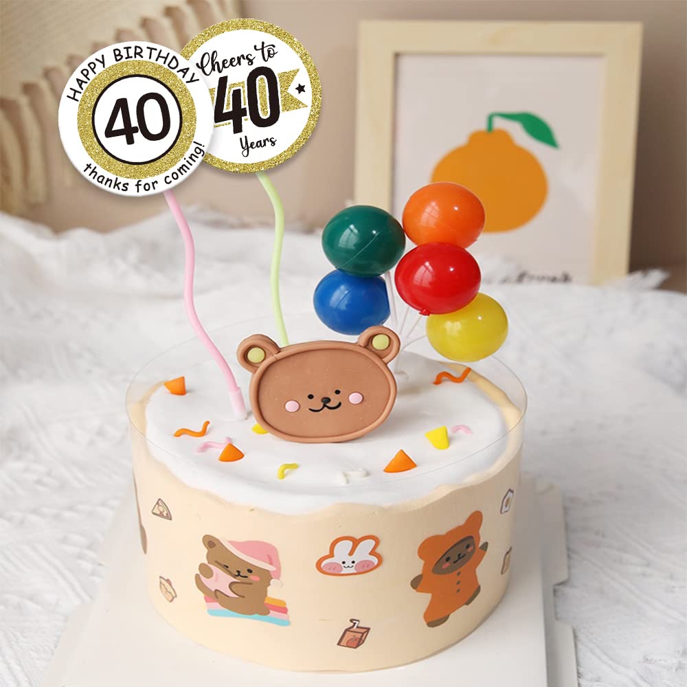 REWIDPARTY White Gold 40th Birthday Stickers Rolls - Cheers to 40 Years, Happy 40th Birthday Party Decorations (500 Stickers per Roll) - Perfect for Birthday Favors, Anniversary Parties & Celebration Decorations