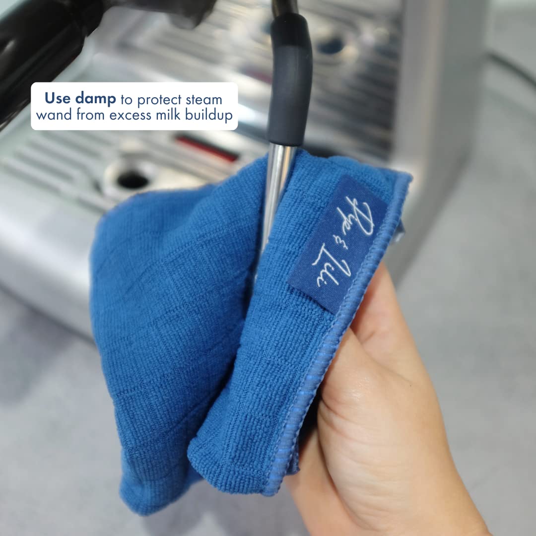 **Premium Barista Cleaning Towel Set with Hooks - Ultra Soft & Highly Absorbent Microfiber Cloths for Espresso Machines, Coffee Grinders & Countertops - Quick & Easy Cleanup - 4 Pack - Perfect for Home Cafes & Coffee Shops**