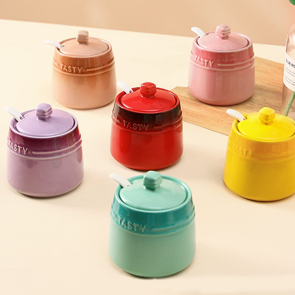 Vibrant Red Ceramic Spice Jar with Lid & Spoon - Airtight Seasoning Storage Container for Kitchen, Sugar Bowl, Condiment Pot - Perfect for Cooking, Baking & Pantry Organization