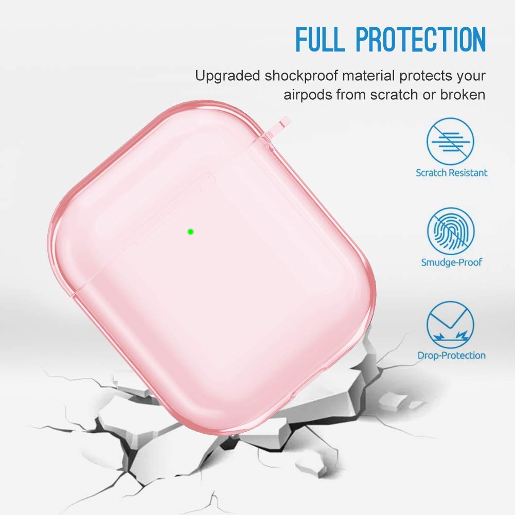 Valkit Clear TPU AirPods Case Cover with Keychain - Shockproof Protective Case for AirPods 1 & 2 (Pink) - Compatible with Apple AirPods Charging Case - Perfect for Women, Men & Teens - Gym, Travel & Everyday Use