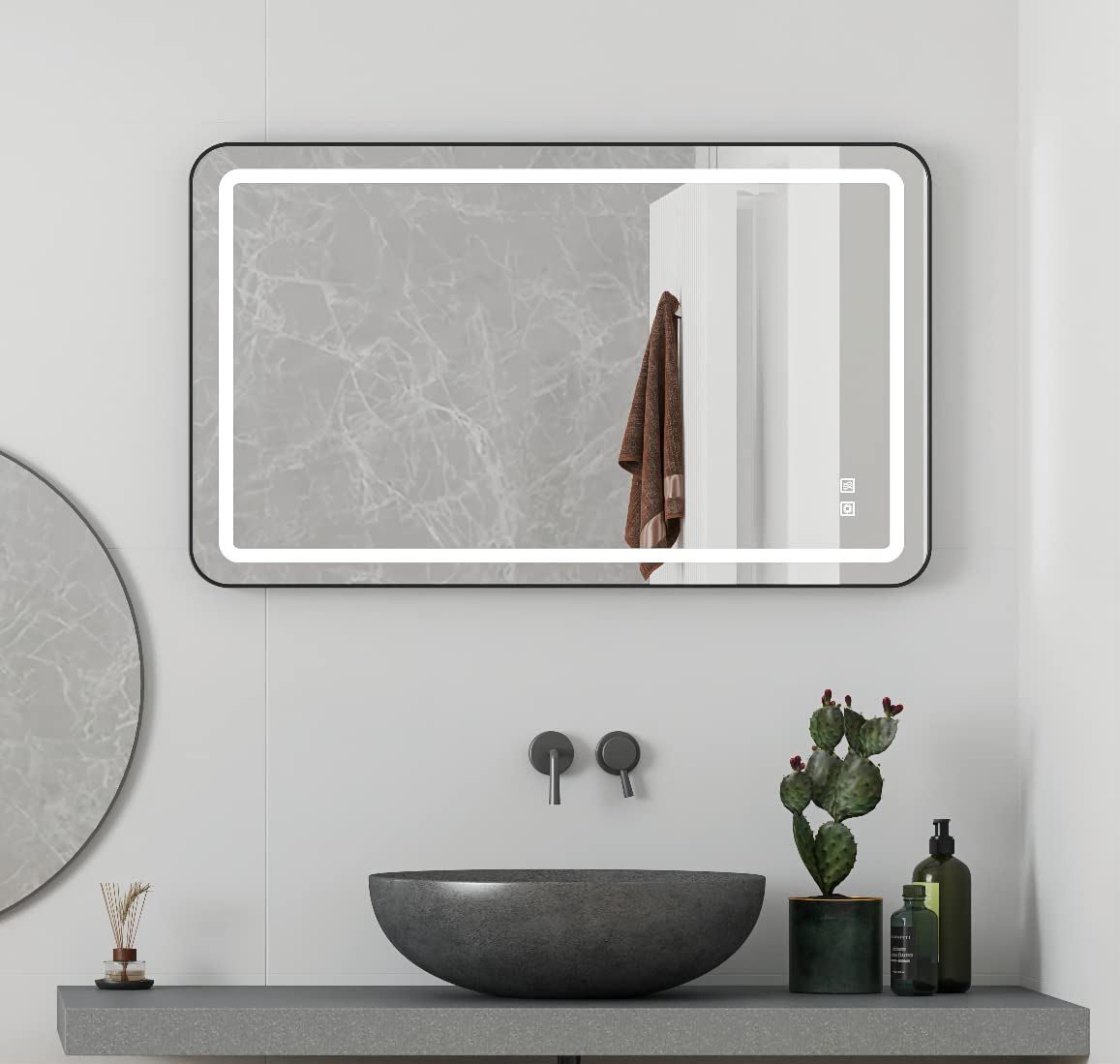 HOROW 40x24 Inch LED Bathroom Vanity Mirror with Dimmable Lights - Anti-Fog, Black Framed Wall Mounted Mirror for Makeup & Shaving - Horizontal/Vertical Installation for Modern Bathrooms