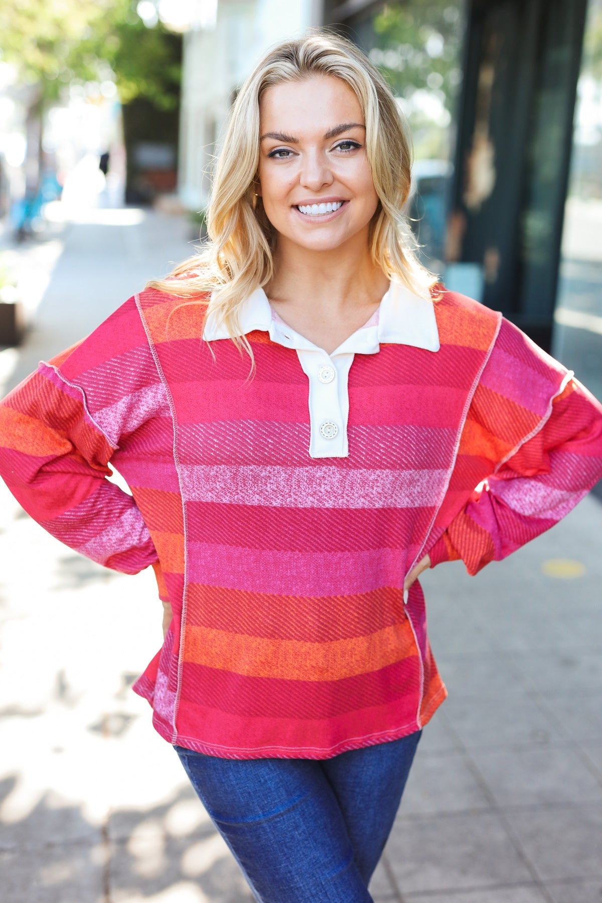 Bold Magenta Striped Button-Down Shirt with Placket Collar - Stylish Casual Wear for Work, Outings & Date Nights
