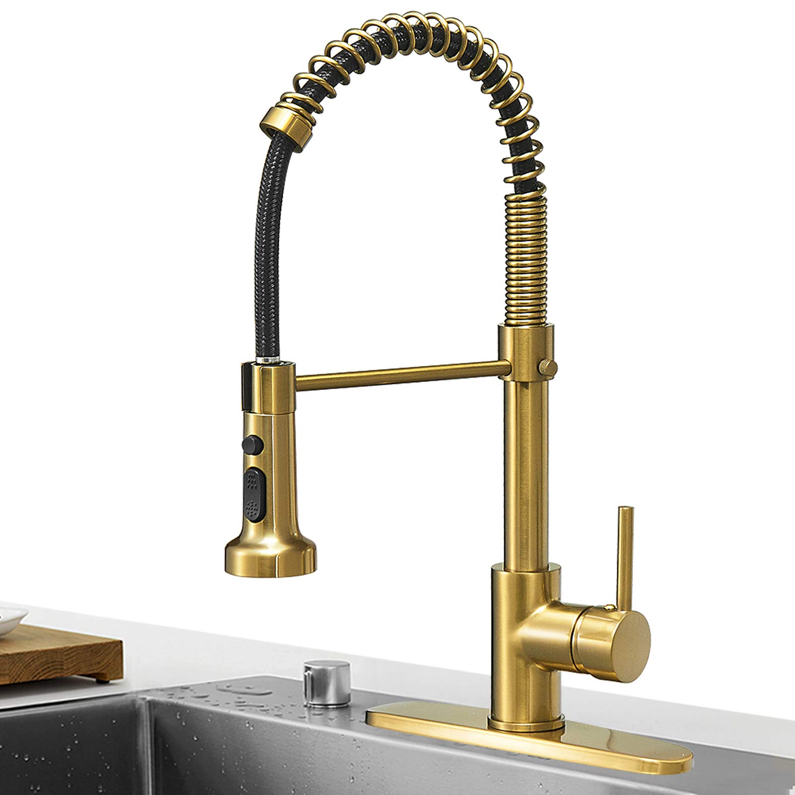Hoimpro Brushed Gold Kitchen Faucet with Pull Down Sprayer - for Home & RV Use