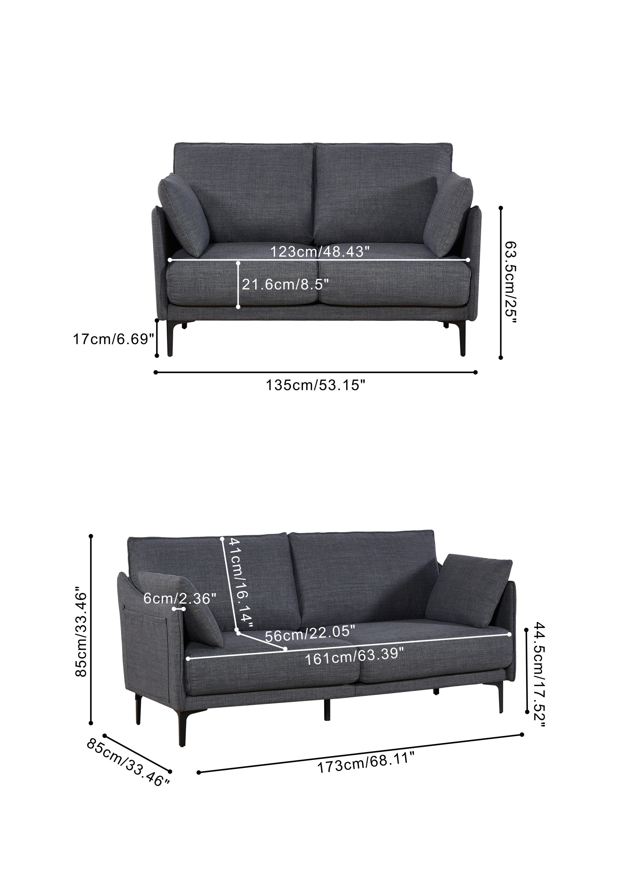 2 Seater Sofa with 2 Pillows & Metal Legs - Modern Loveseat for Living Room, Bedroom, Office | Perfect for Small Spaces, Apartments & Cozy Home Decor