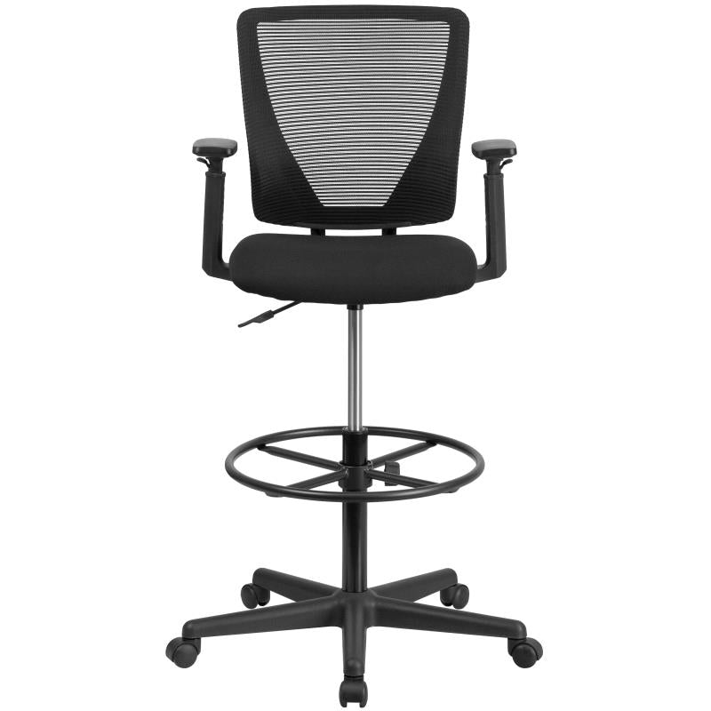 FLASH Harper Ergonomic Mid Back Mesh Office Chair with Adjustable Foot Ring & Arms - Black Fabric Seat for Home Office, Drafting Desk, Computer Workstation & Gaming Setup