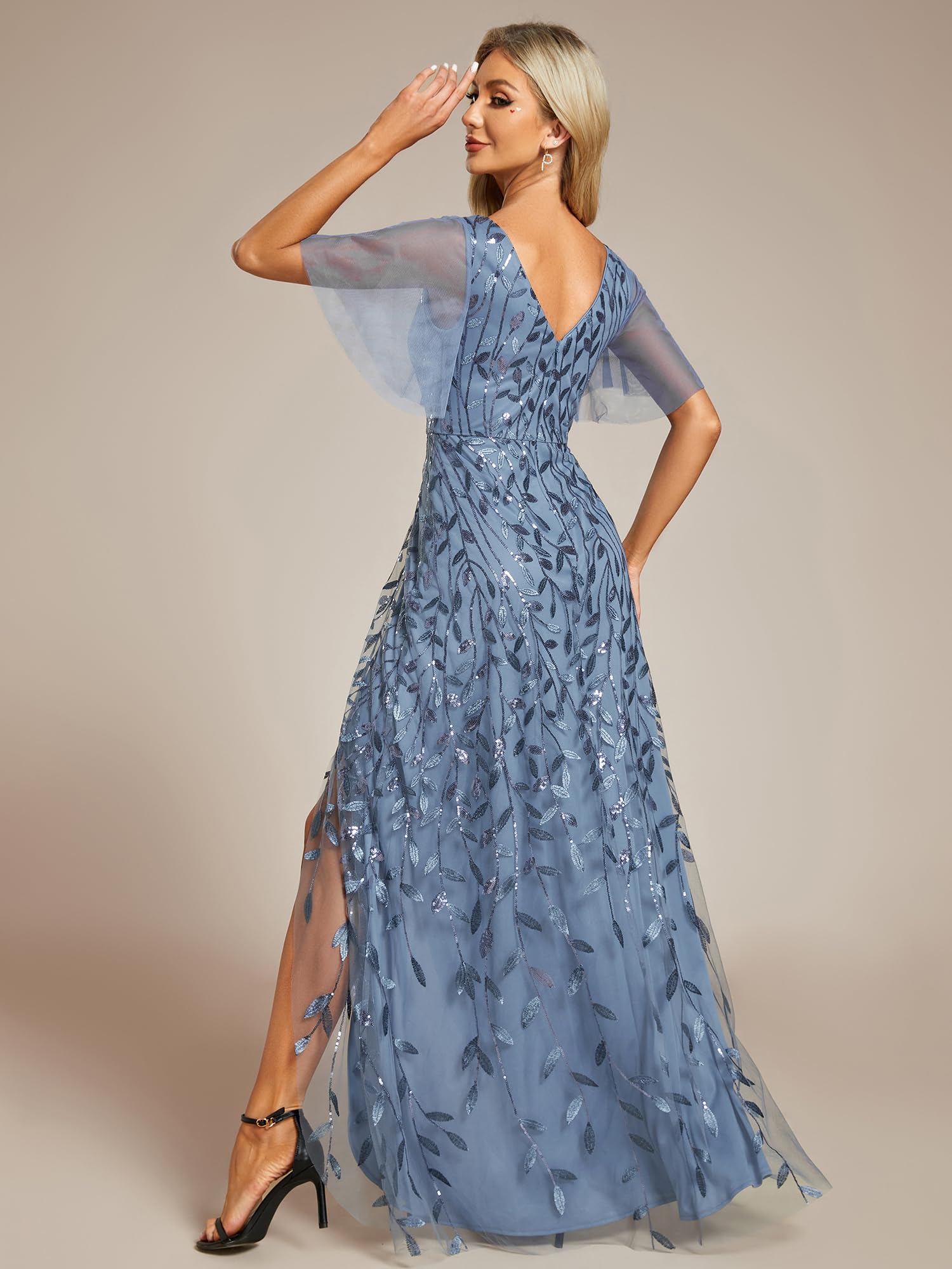 Ever-Pretty Women's Sparkly Formal Evening Gown with V-Neck, Sequins & Side Slit - Elegant A-Line Long Dress for Prom, Wedding & Special Occasions (Style 02083)