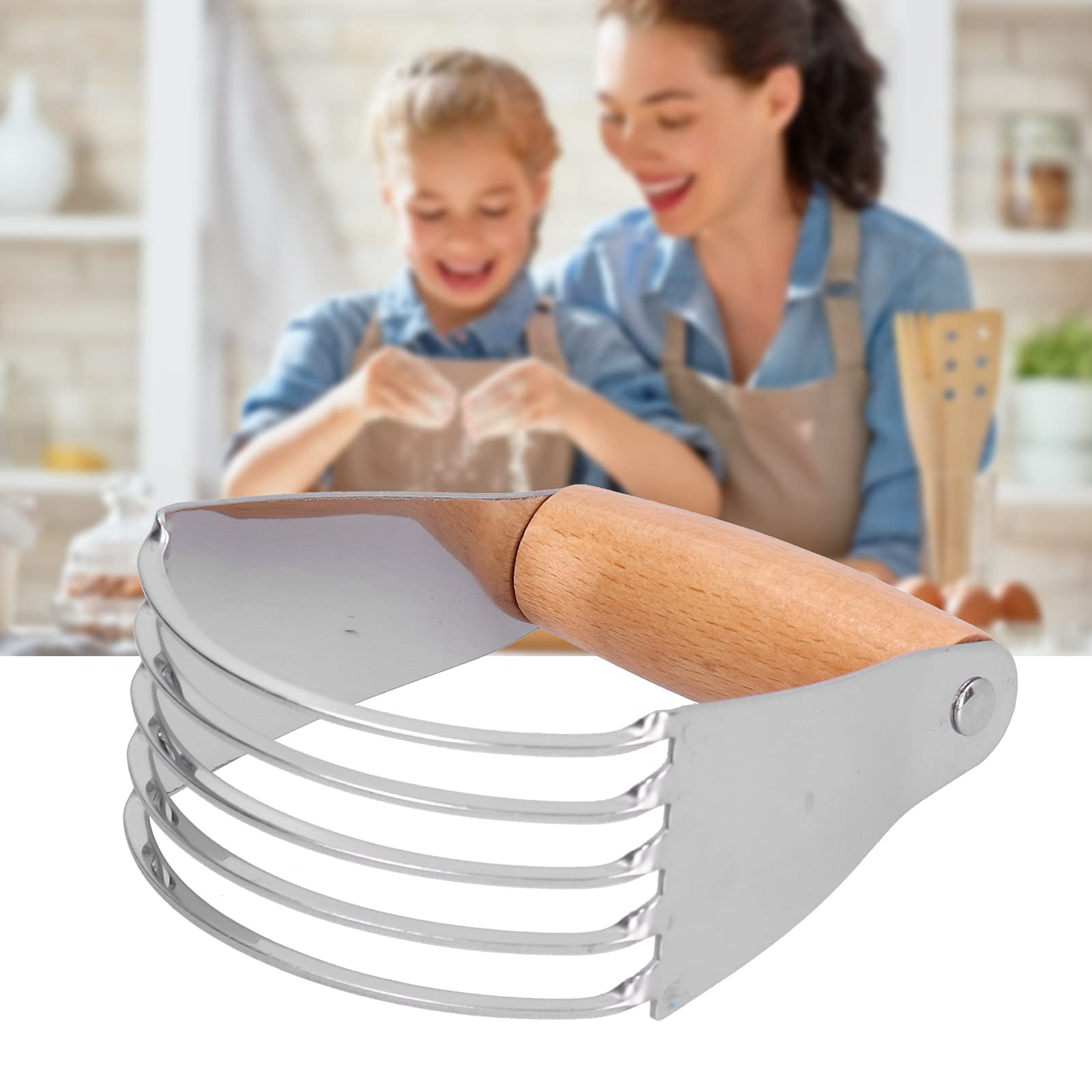 Professional Pastry Blender with Strong Thick Blade - Wood & Blue Dough Cutter for Baking Pies, Biscuits & Pastries - Ergonomic Soft Handle Fits All Hand Sizes - Perfect for Home Bakers & Professional Chefs (Ideal for Mixing Dough, Cutting Butter into Flour, and Creating Flaky Pastry Textures)