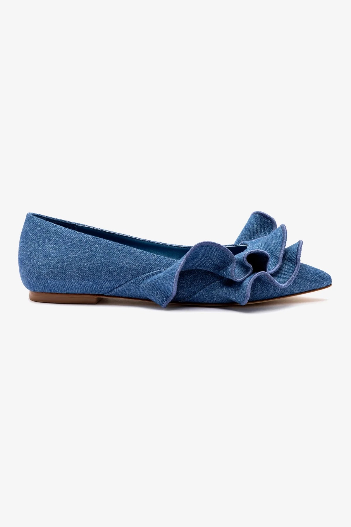 Lee Women's Ruffle Flat Shoes in Blue Denim - Comfortable Casual Slip-Ons for Everyday Wear, Work & Outings