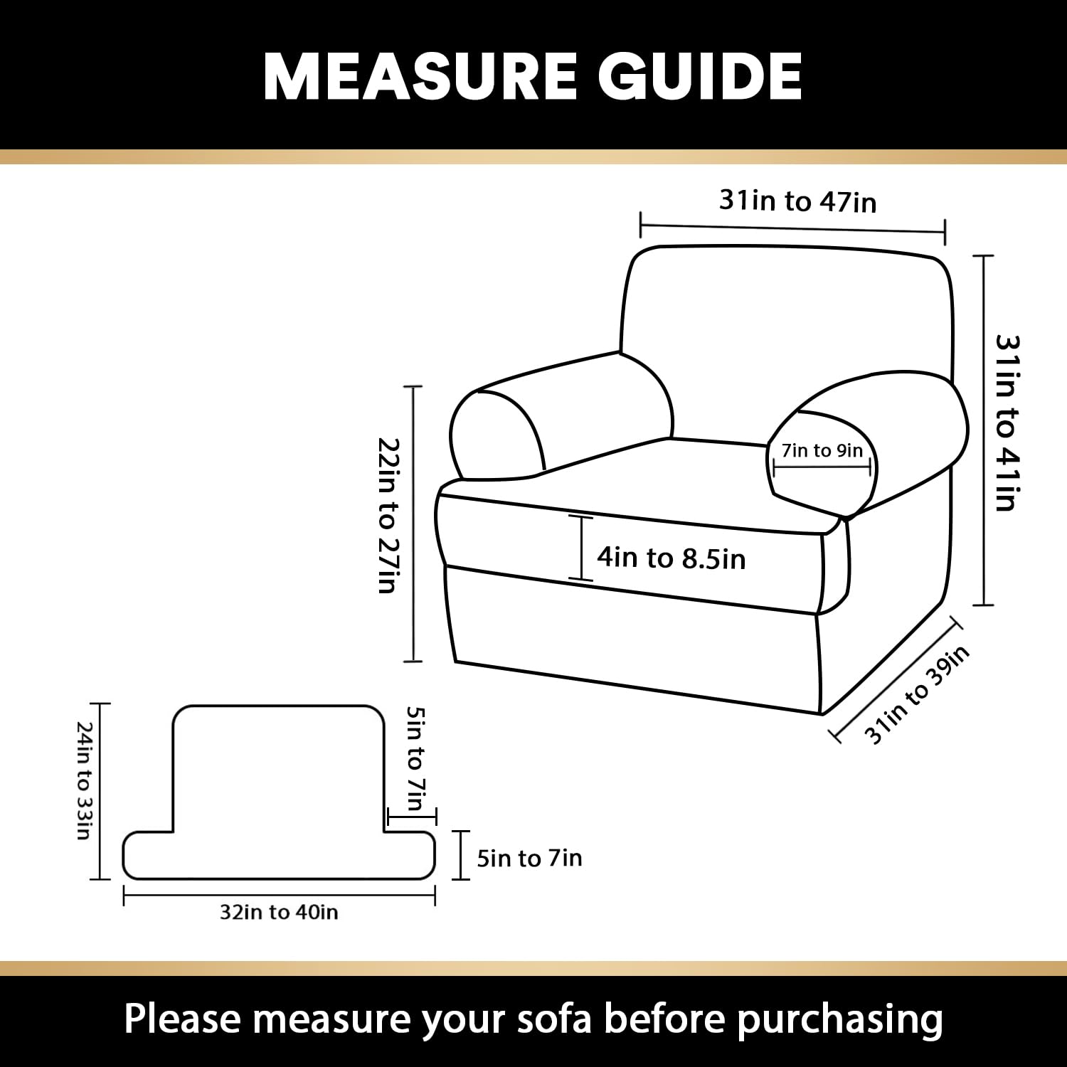 PrinceDeco 2-Piece Stretch Armchair Slipcover Set with T-Cushion Cover - Soft, Machine Washable Furniture Protector for Living Room, Gray - Perfect for Sofas, Recliners & Accent Chairs