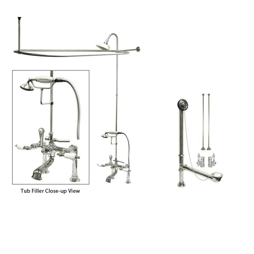 Chrome Clawfoot Tub Faucet Shower Kit with Enclosure & Curtain Rod 106T1CTS - Vintage Style Bathroom Fixture for Freestanding Tubs, Perfect for Home Renovation and Spa-Like Bathing Experience