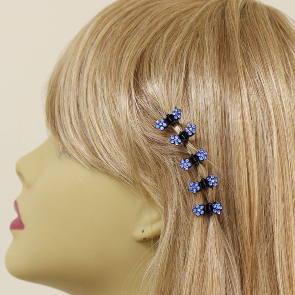 Elegant Rhinestone Crystal Hair Claw Clips - Set of 5 Small Decorative Petal Hair Clips in Aqua | Perfect for Bridal, Prom, Party & Everyday Hairstyles