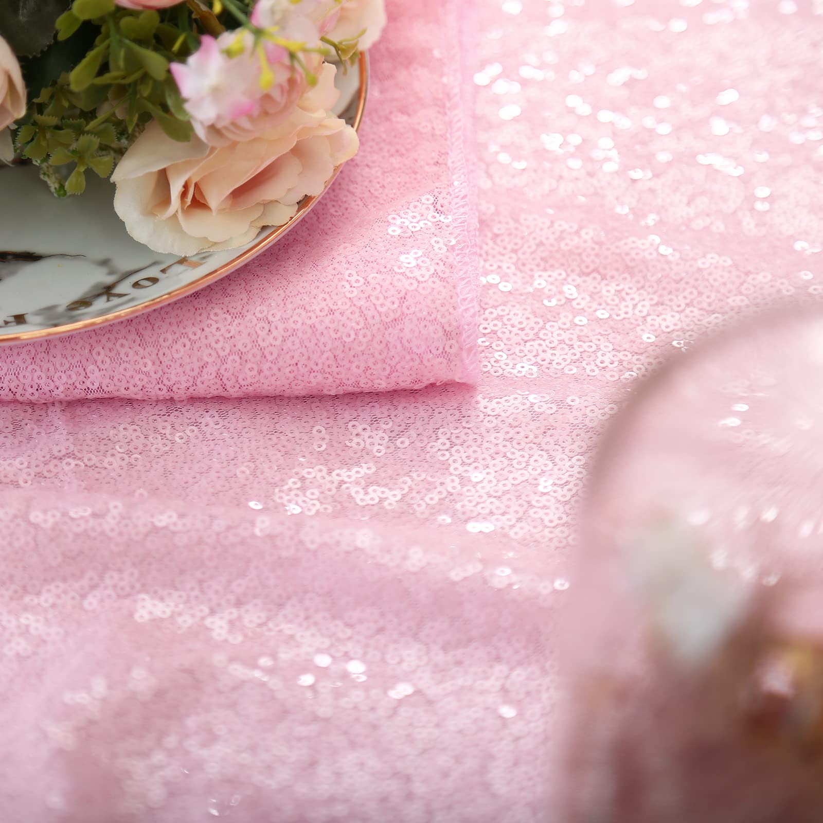 Sparkly Pink Sequin Tablecloth 90x156 Inch - Elegant Rectangle Party Table Cover for Weddings, Birthdays, Anniversaries & Buffet Tables | Perfect for Dining Room Decor & Special Event Centerpieces