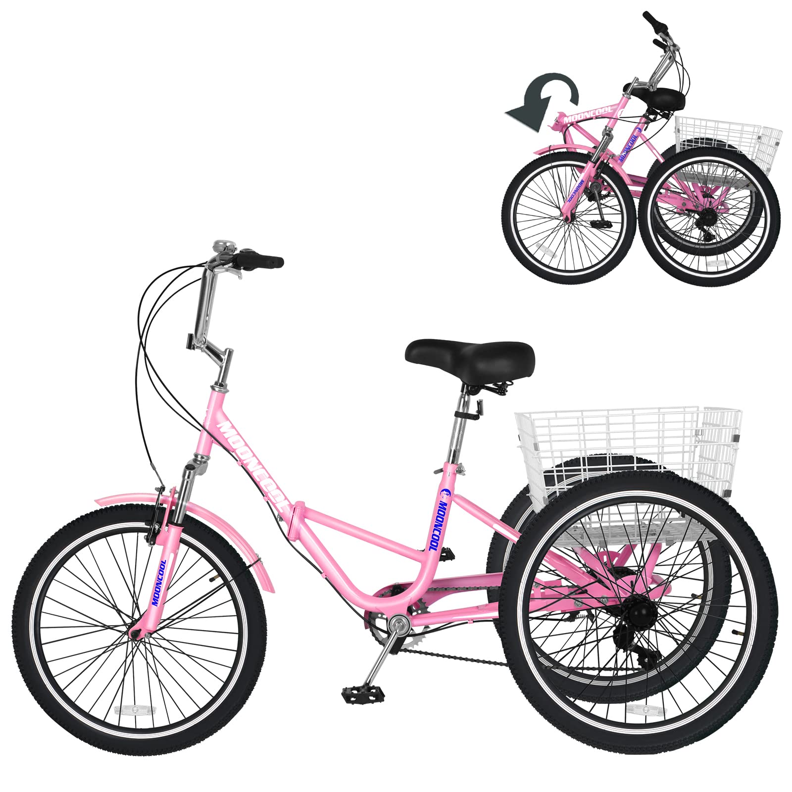 **H&ZT Adult Tricycle - 3 Wheel Cruiser Bike with Large Basket, 7-Speed Derailleur & Parking Brake - Perfect for Commuting, Grocery Shopping & Leisure Rides**