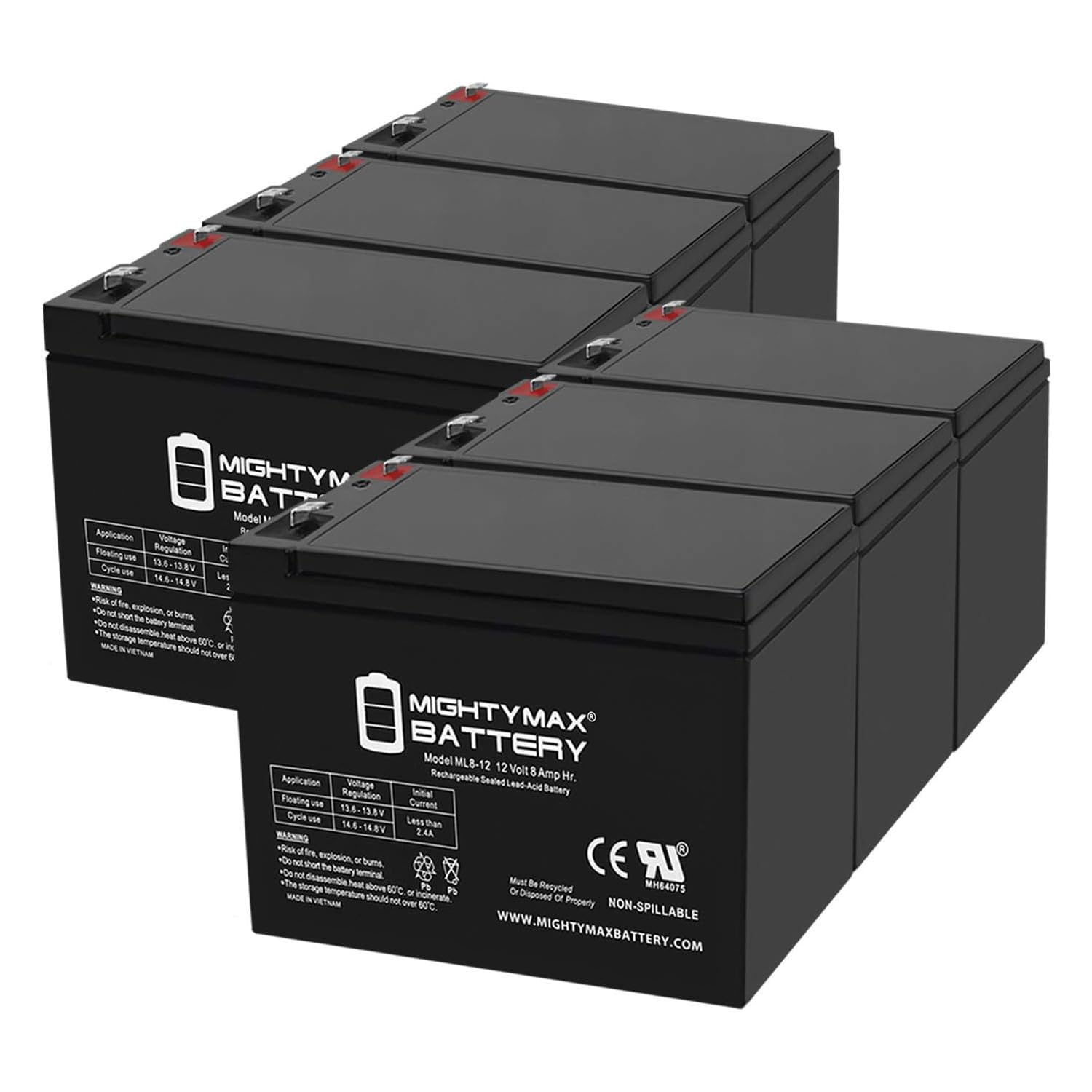 Mighty Max 12V 8Ah SLA Replacement Battery for Altered Skateboards Pro Line 600 - 6 Pack | Long-Lasting Power for Electric Skateboards, Scooters & Mobility Devices