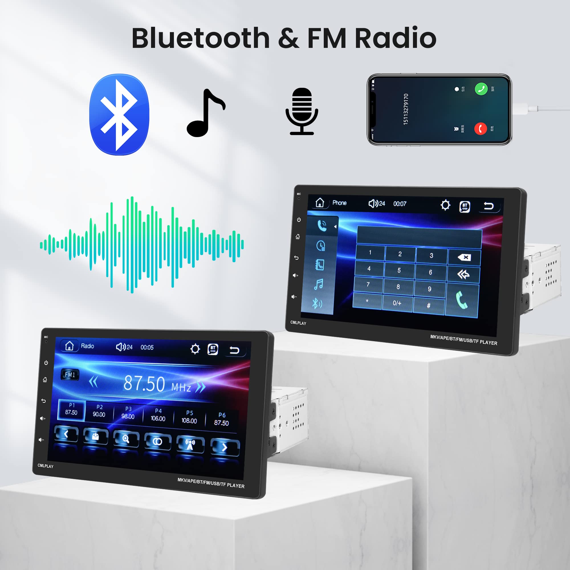 1 Din CarPlay Android Auto Bluetooth Car Stereo - 9