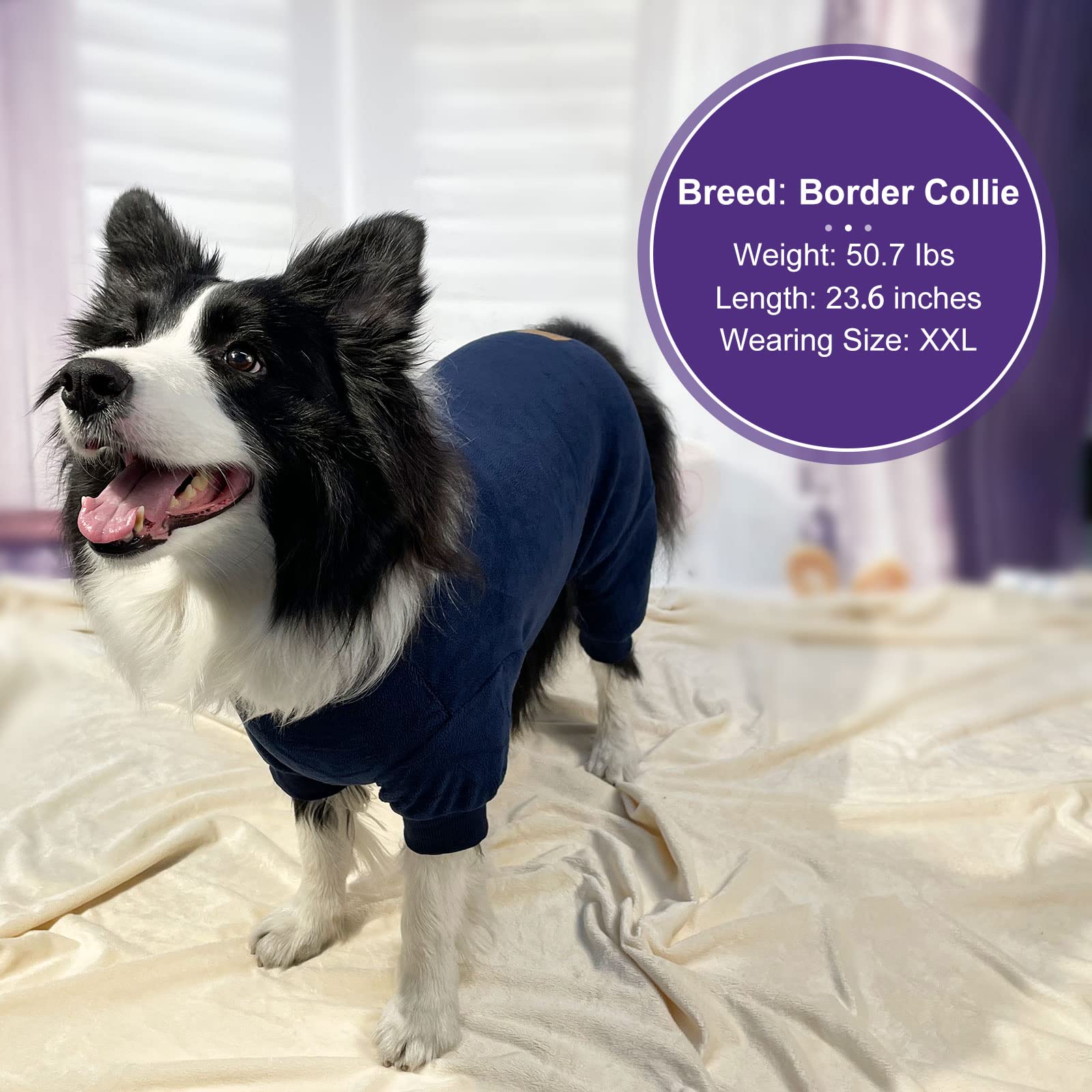 Warm & Cozy Dog Pajamas for Medium to Large Dogs - Stretchable Thermal Dog Onesie Winter Outfit, Soft Fleece Dog Jumpsuit for Cold Weather (Navy Blue, XXL) - Perfect for Indoor Lounging & Outdoor Winter Walks