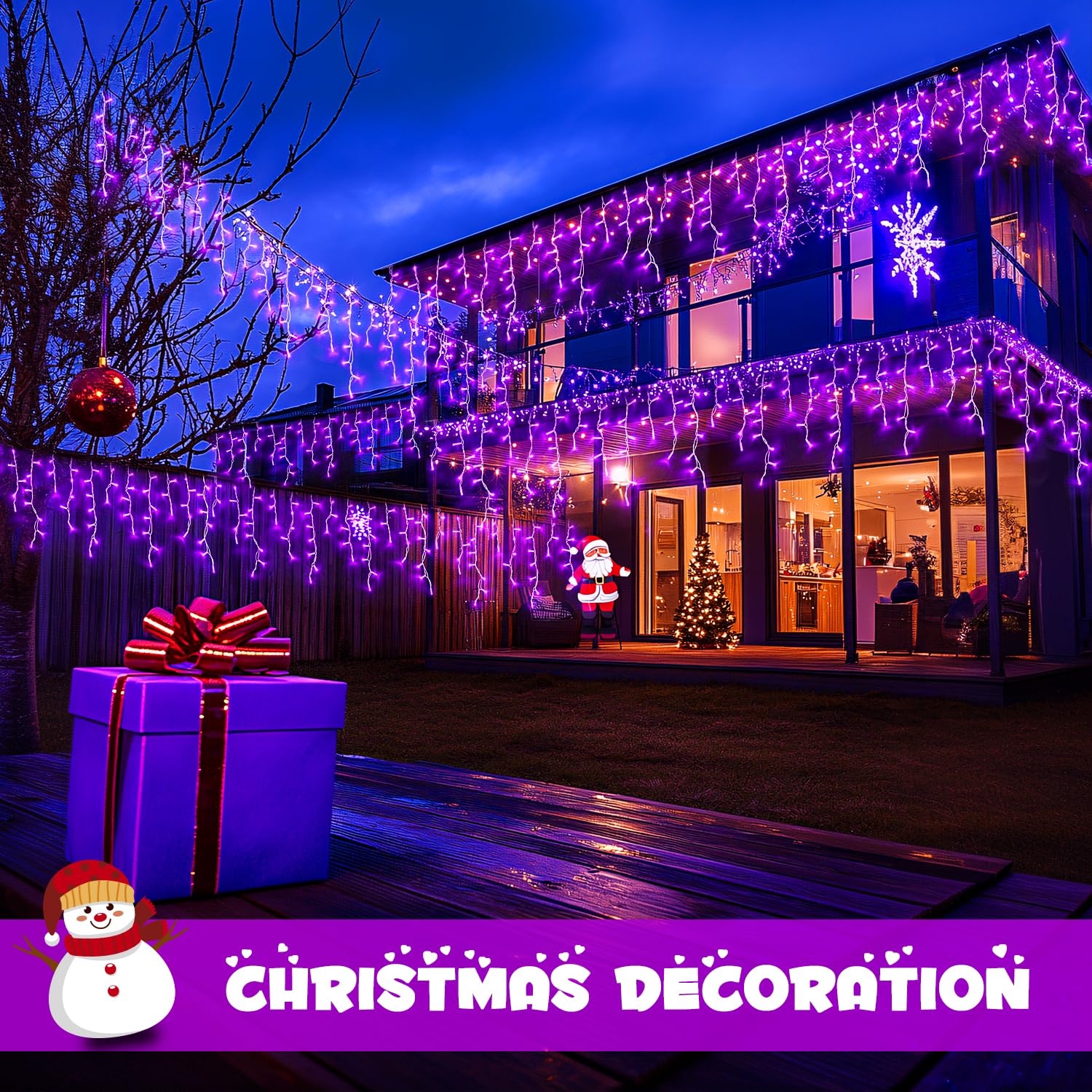 JMEXSUSS 38.8 FT 400 LED Purple Icicle Christmas Lights - Outdoor Waterproof Holiday Decor with 8 Lighting Modes & 80 Drops - Perfect for House, Party, Christmas Tree, Roof, and Yard Decoration