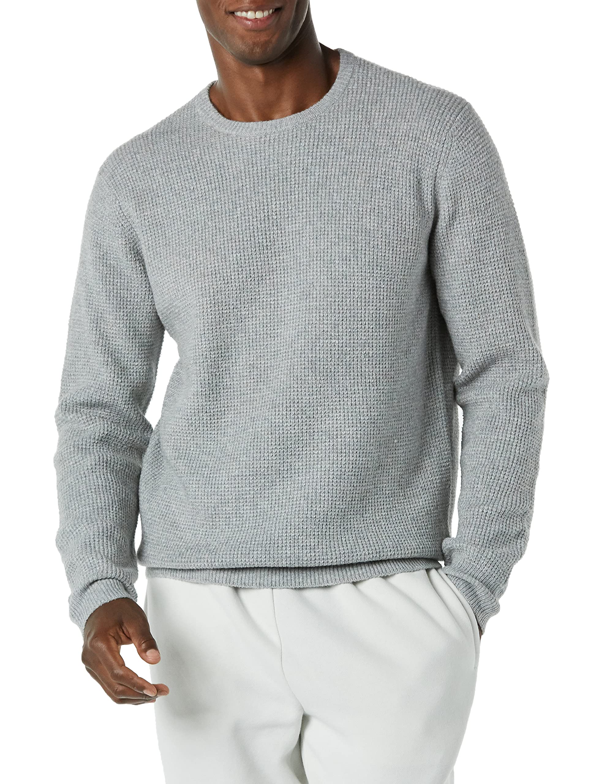 Amazon Essentials Men's Long-Sleeve Soft Touch Waffle Knit Crewneck Sweater - Comfortable Winter Pullover for Casual Wear & Outdoor Activities