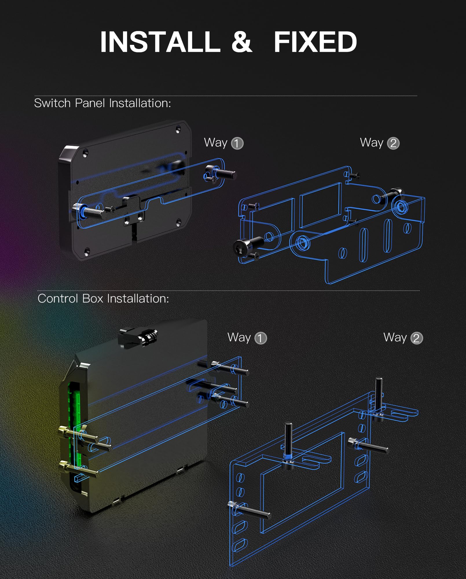 12V/24V RGB 12 Gang Switch Panel - Waterproof Marine & Offroad Light Control Box with Wireless Phone App for Car, Truck, Jeep, SUV, Boat | Multi-Function Auxiliary LED Switch Pod for Off-Roading, Boating & Marine Applications