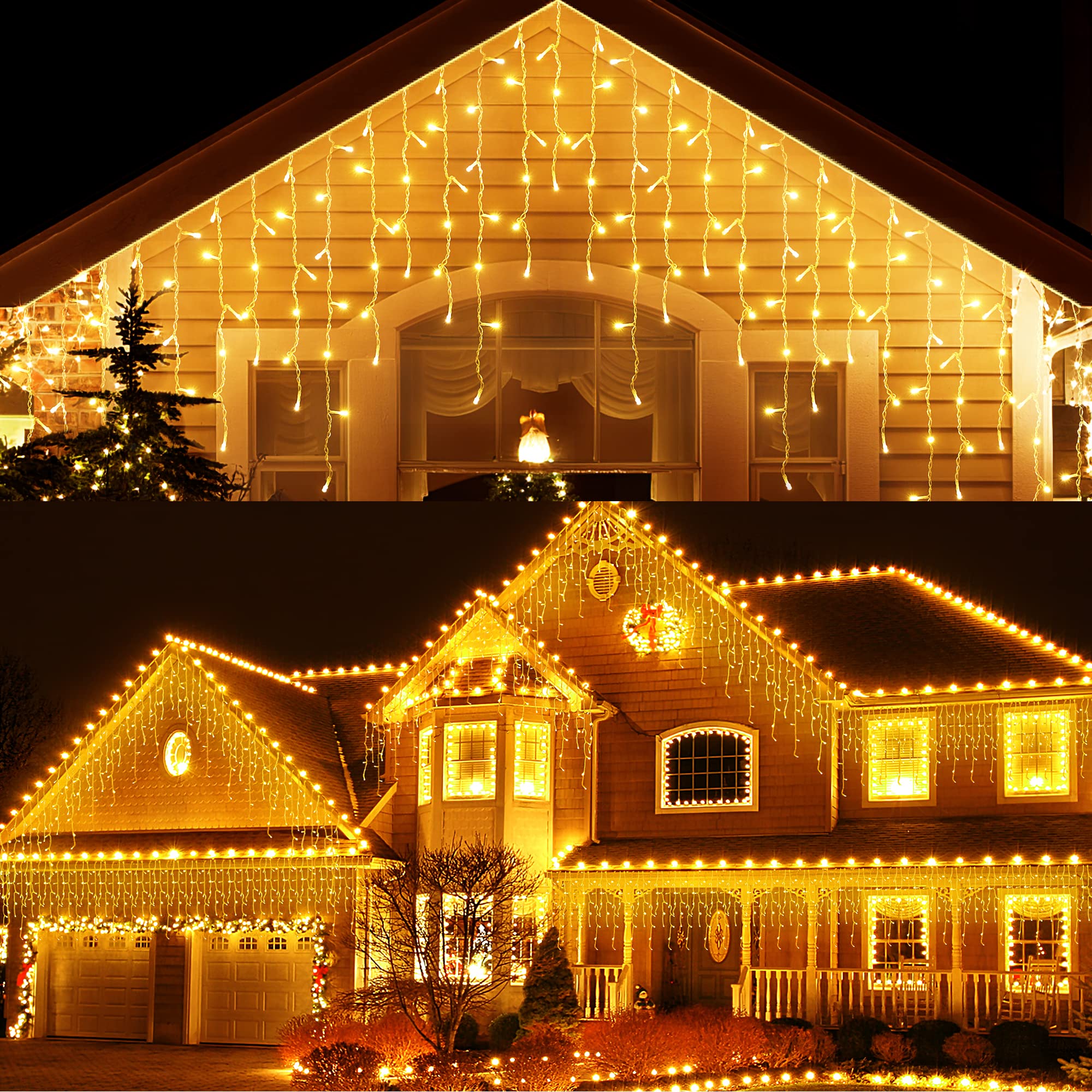AmyHomie 400 LED Icicle Christmas Lights - Outdoor Waterproof String Lights with 80 Drops, 8 Lighting Modes - Warm White Fairy Lights for Indoor/Outdoor Holiday Decor, Wedding, Party & Xmas Tree Decoration - Perfect for Home, Garden, Patio & Event Decorating