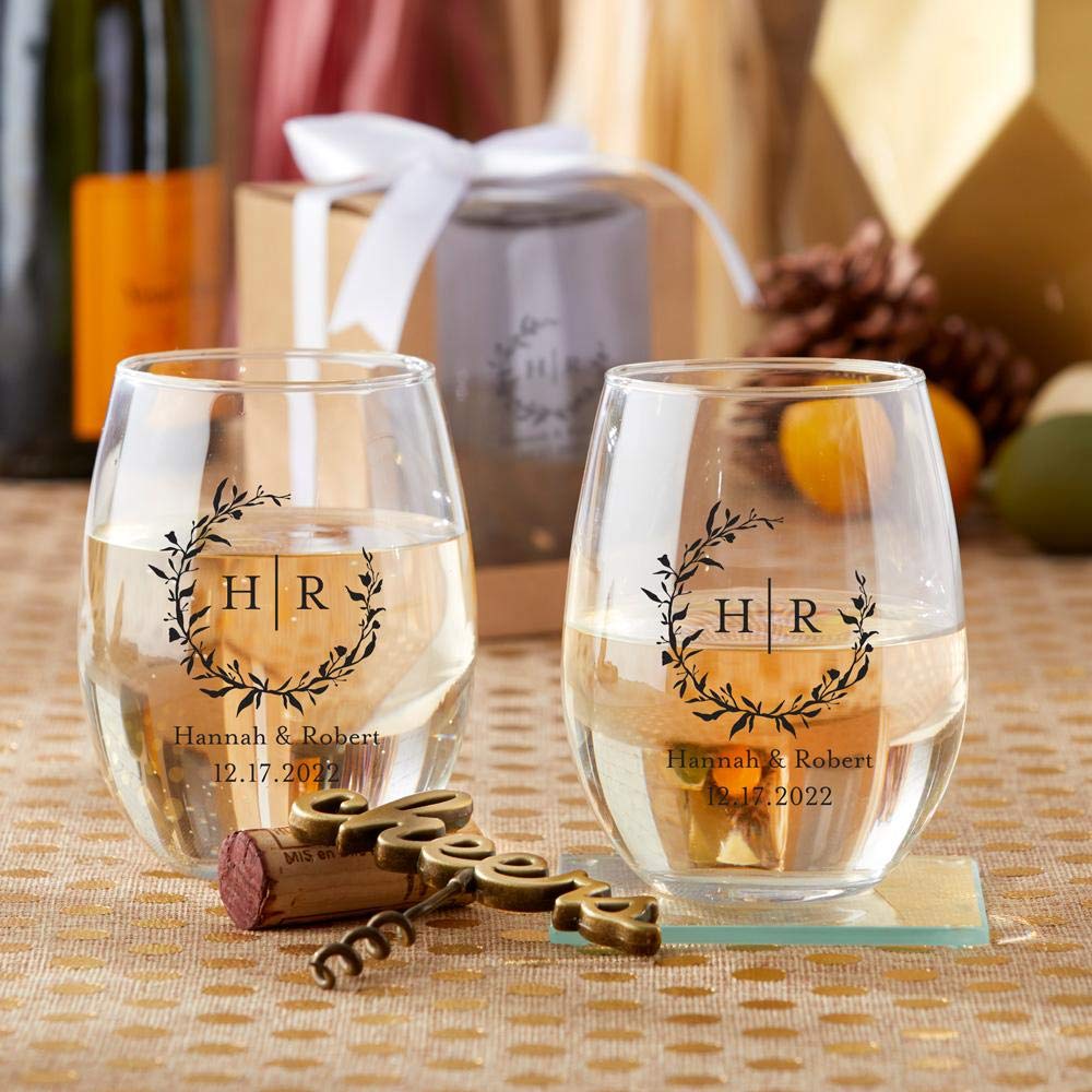 Personalized Monogram Stemless Wine Glass - 15 oz Custom Wedding Favors & Bridal Shower Party Gifts - Navy Blue (Set of 72) - Elegant Drinkware for Weddings, Anniversaries, and Special Celebrations