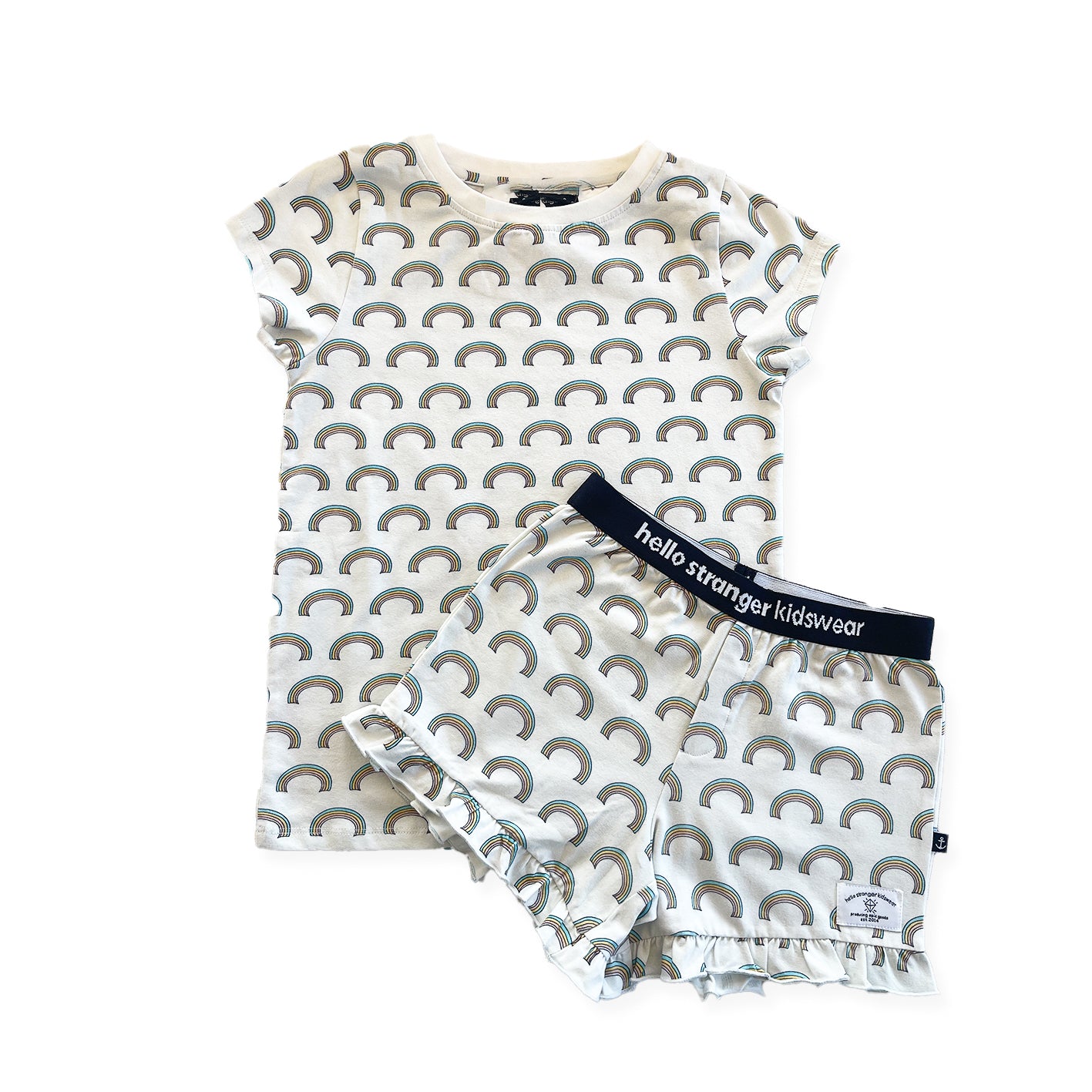 Hello Stranger Summer Pajamas for Women - Soft Rainbow Print Sleepwear Set | Perfect for Lounging, Sleepovers & Vacation