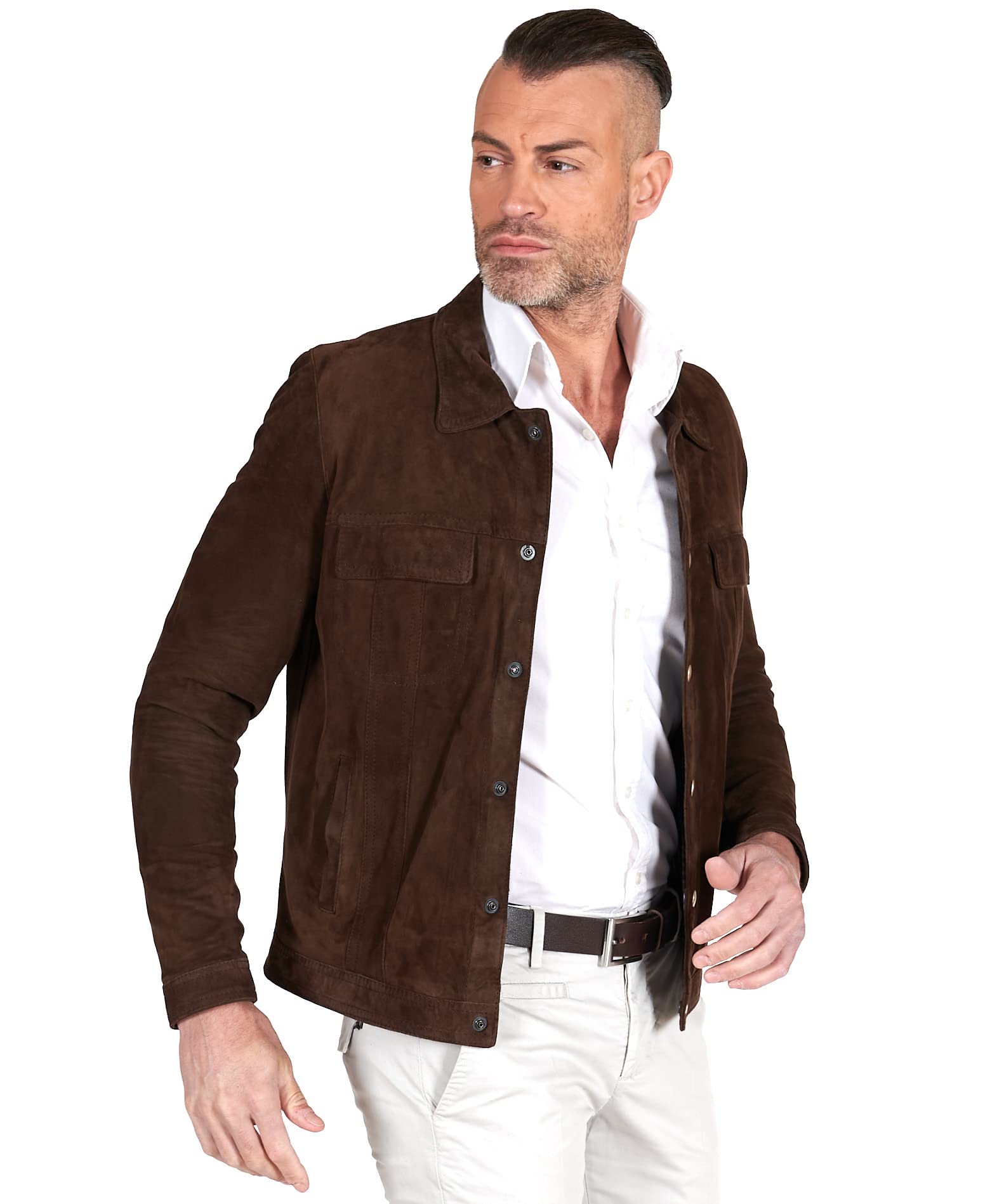 Genuine Italian Leather Motorcycle Jacket for Men - D'Arienzo Brown Leather Biker Jacket with Pockets, Size 54 - Perfect for Riding, Casual Wear & Outdoor Adventures