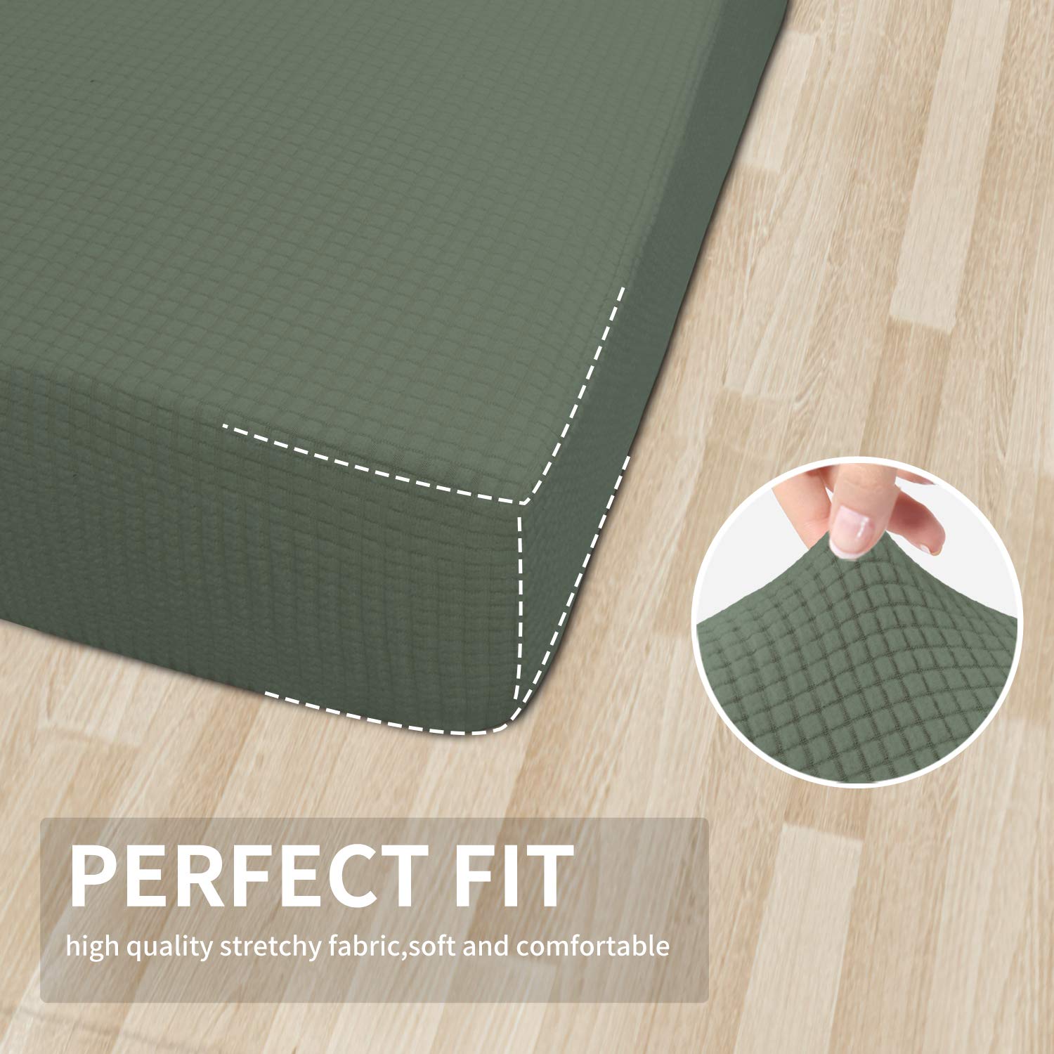Breathable Stretch Chair Cushion Cover - Elastic Sofa Slipcover with Soft Flexibility, Furniture Protector for Living Room (Greyish Green) | Perfect for Home, Office & Outdoor Use