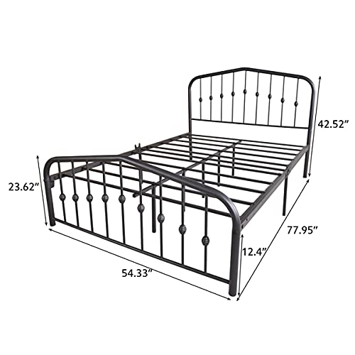 Sturdy 77.95 x 54.33 x 42.52 Inch Full Size Metal Bed Frame - Heavy Duty Platform Mattress Foundation with Easy Assembly | Durable Bed Structure for Home, Dorm, Guest Room & Apartment
