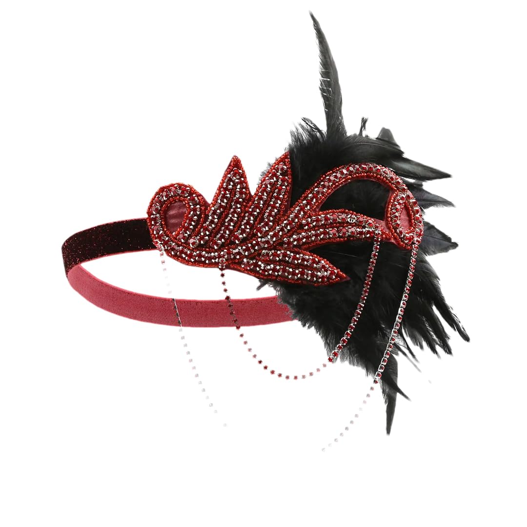 1920s Vintage Feather Headband for Women - Flapper Headpiece Headdress Hair Accessories | Gatsby Party, Roaring 20s Costume, Bridal Shower, Wedding Hair Decor