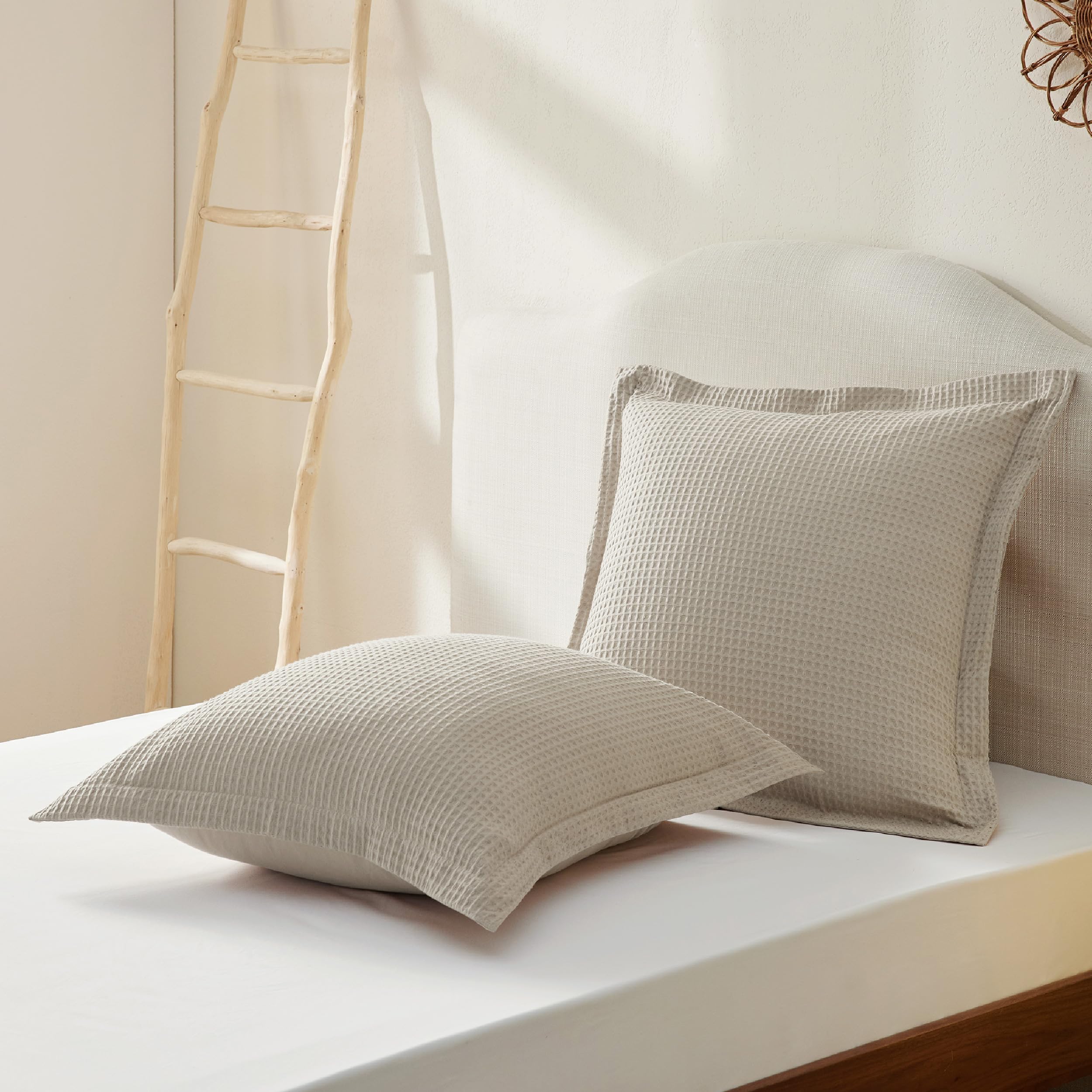 Bedsure 100% Cotton Waffle Weave Euro Sham Pillowcases 26x26 Inches 2 Pack - Envelope Closure for Bed, Sofa & Couch - Home Decor & Gift Idea - Breathable & Soft for All Seasons