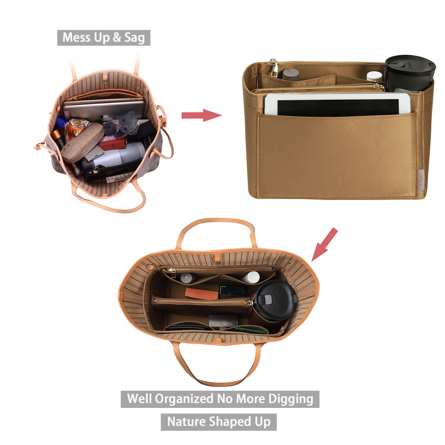 ZTUJO Felt Purse Organizer Insert for Louis Vuitton Speedy, Neverfull, Graceful & Tote Bags | Handbag Shaper & Storage Solution | Perfect for Travel, Work & Daily Organization