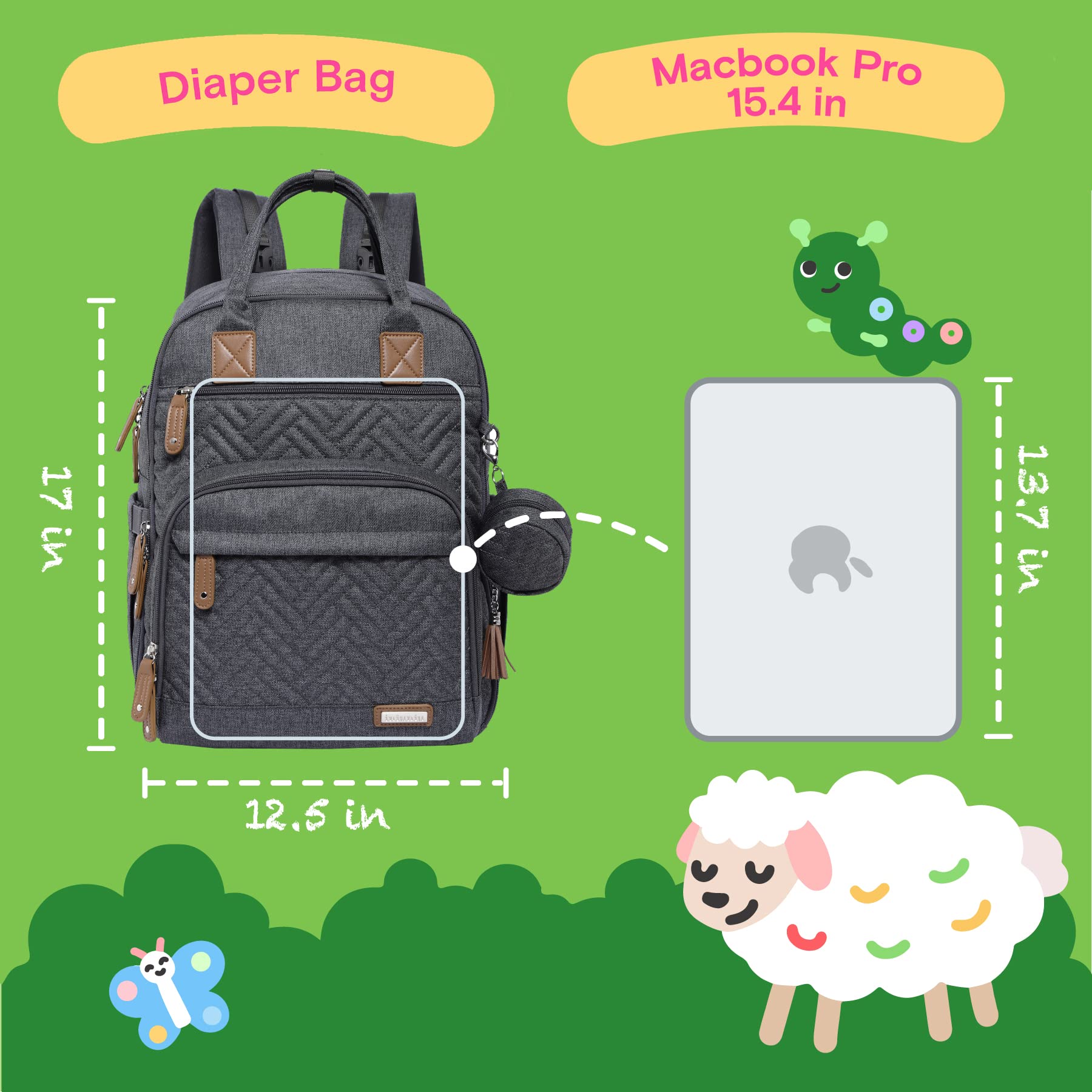 iniuniu Waterproof Diaper Backpack - Large Unisex Baby Bag for Boys & Girls, 4-in-1 Travel Backpack with Changing Pad, Pacifier Case & Stroller Straps (Dark Gray) - Perfect for Daycare, Travel & Family Outings