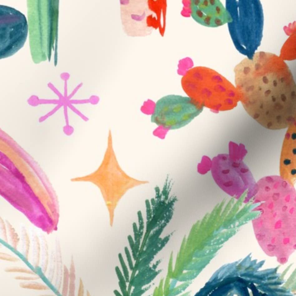 Palm Springs Retro Tropical Cactus Print Organic Cotton Sateen Fabric - Fat Quarter for Sewing, Quilting, Apparel & Home Decor - Perfect for Boho Chic Dresses, Throw Pillows & DIY Craft Projects