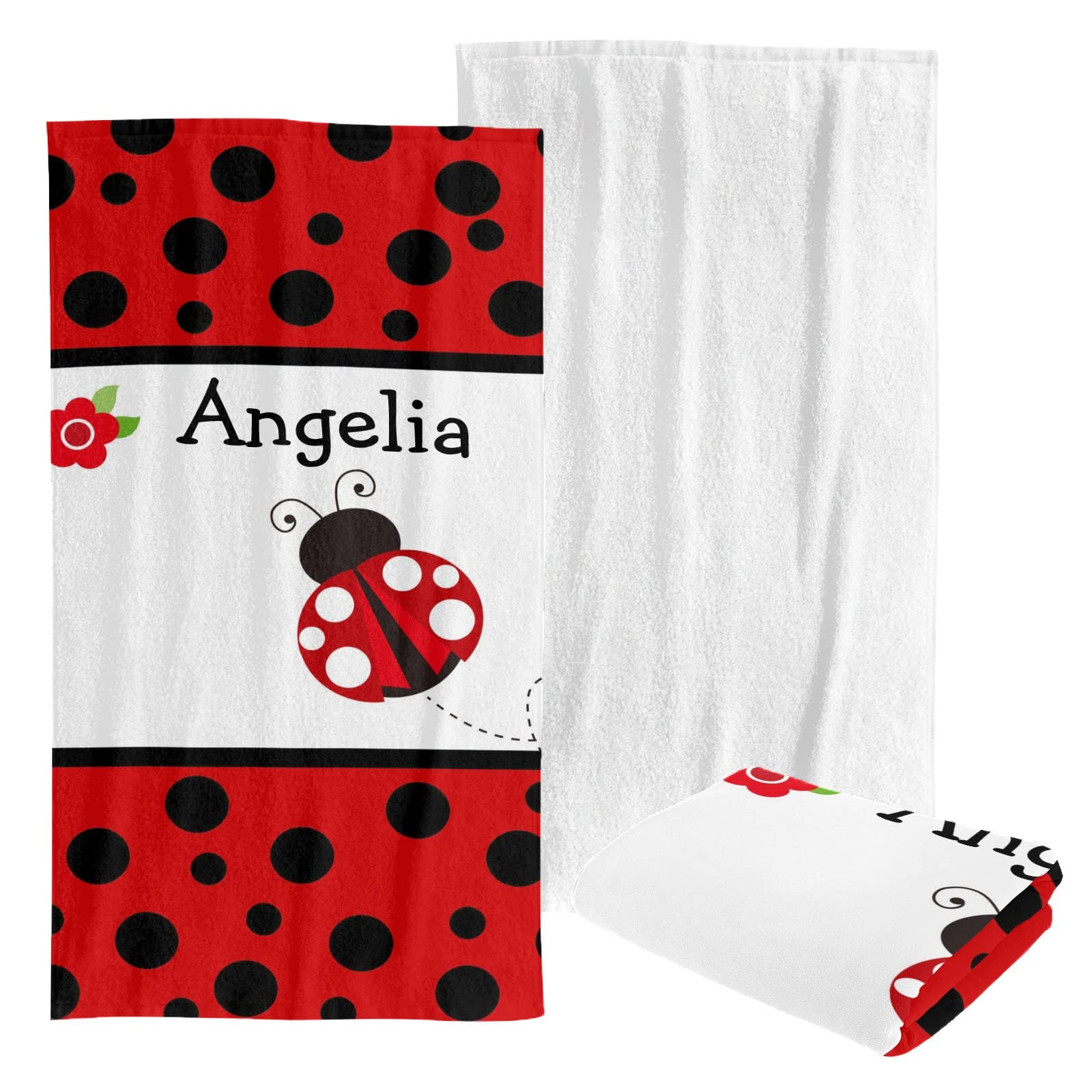 Custom Personalized Beach Towel - Soft Quick-Dry Bath Towel Blanket for Swimming, Sunbathing & Travel - Kids, Men, Women, Boys & Girls - Ladybug Dots Design - Perfect for Pool, Beach & Vacation Gifts