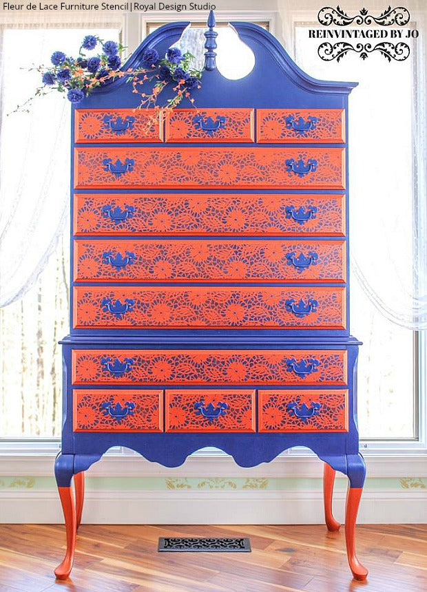 Fleur de Lace Furniture Stencil - DIY Home Decor Stencils for Wood, Walls & Fabric - Perfect for Furniture Painting, Wall Art & Craft Projects
